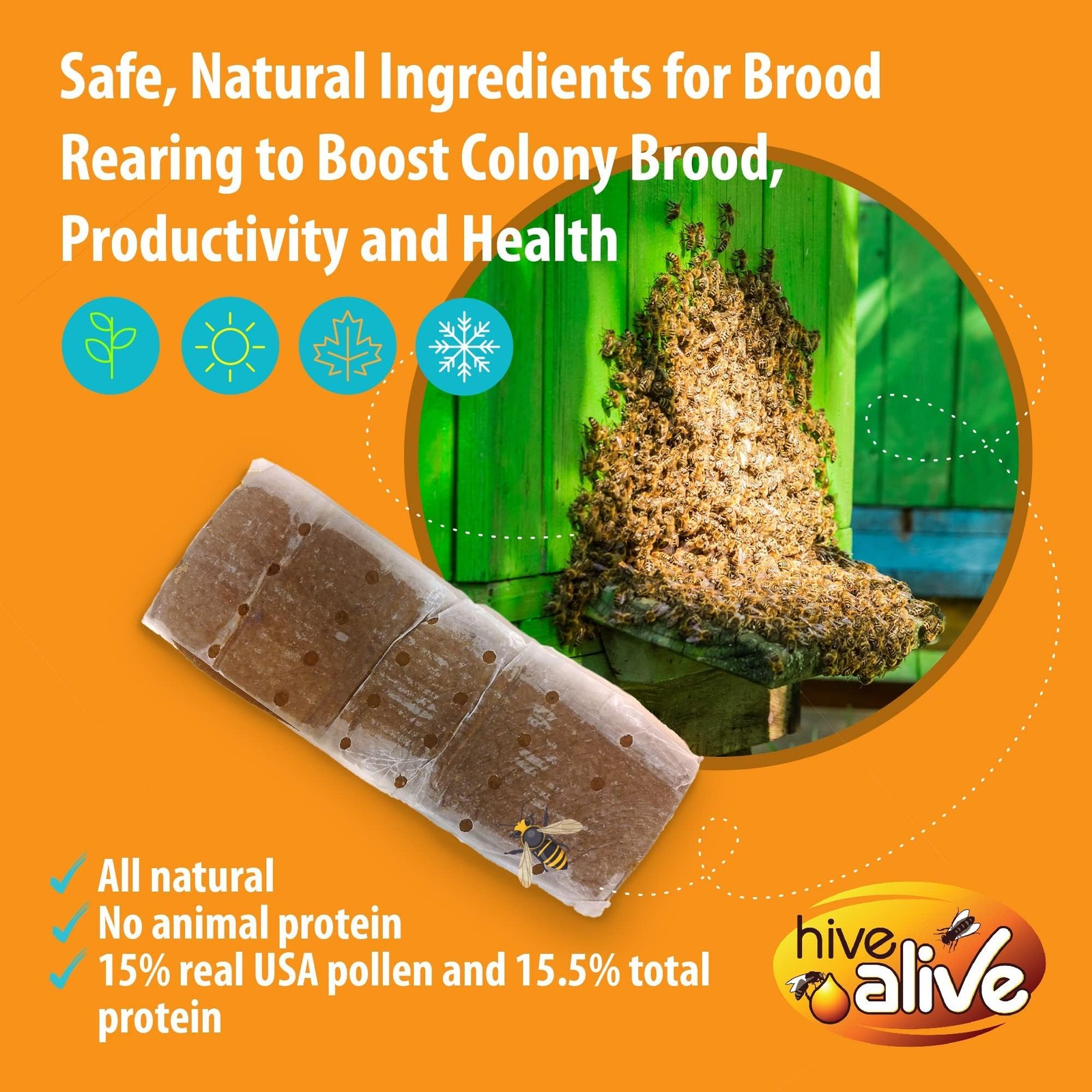 Pollen Patties for Honey Bees 2lb (2x1lb) Bee Food with 15% Real USA Pollen Full