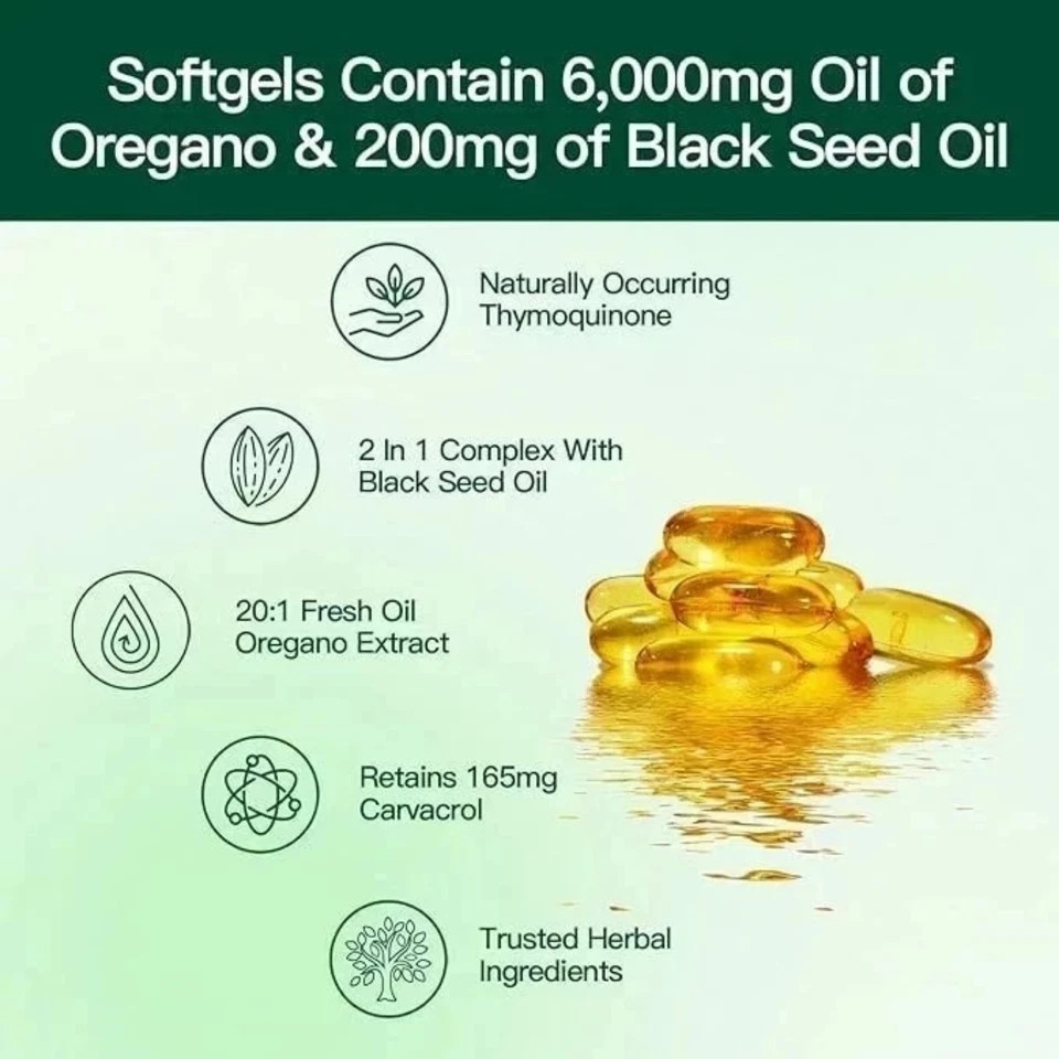 Oil of Oregano Softgels w/ Black Seed – 6000mg High Potency – 300 Count New