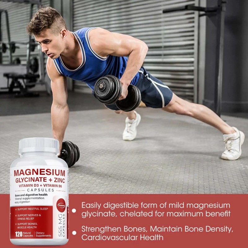 Magnesium Glycinate + Zinc 120pcs, Improves Mood, Relaxation, Muscles Recovery