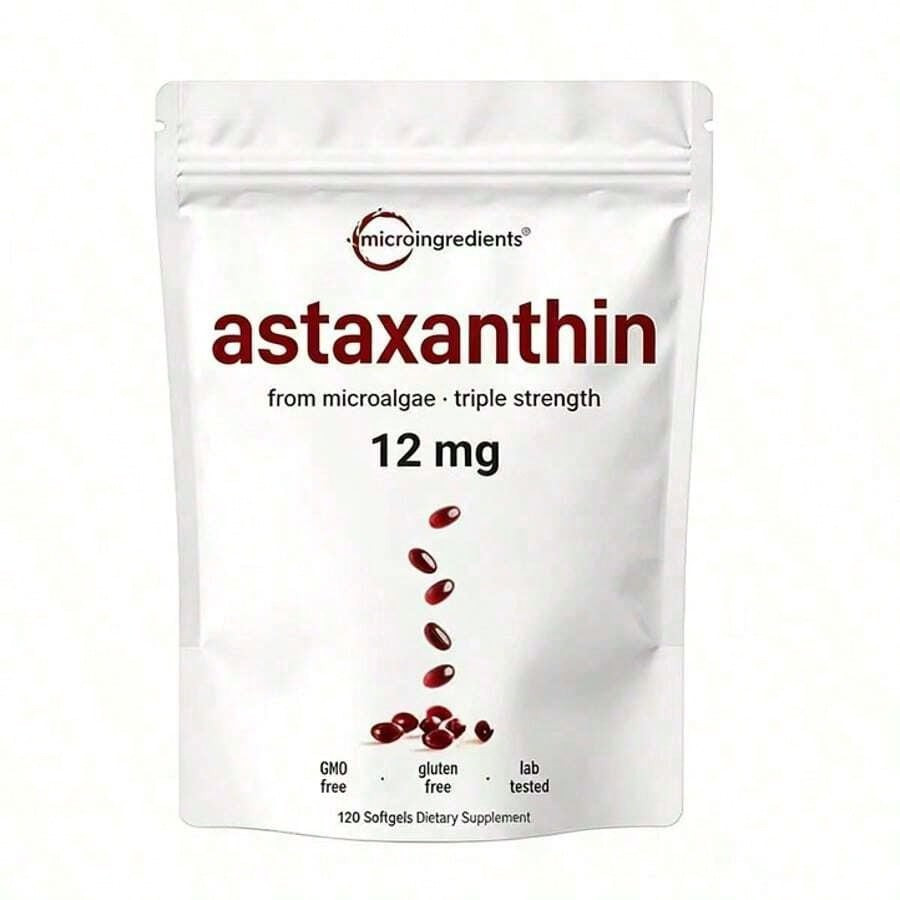 Astaxanthin 12mg, 120 Softgels | 4 Monthly Supply, Natural Tanning, Fresh Microa
