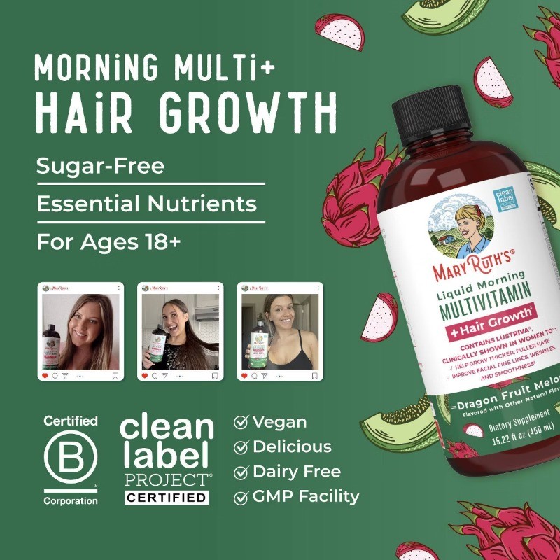 MaryRuth’s Liquid Morning Multivitamin + Hair Growth – Dragonfruit – 15.22 fl oz