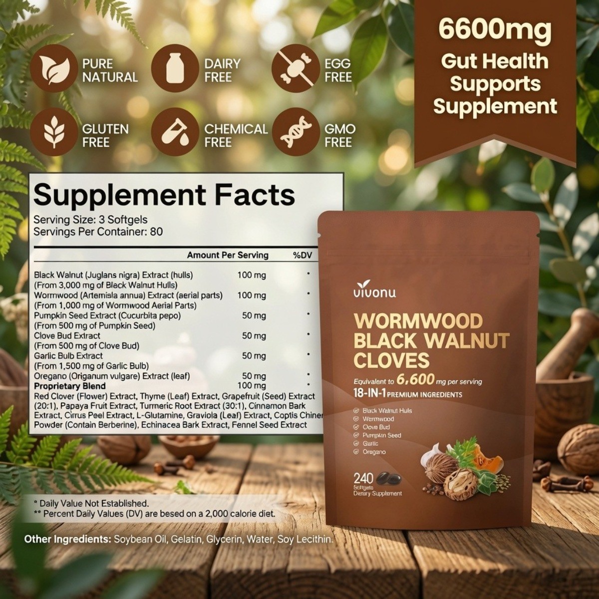 VivoNu Wormwood Black Walnut Cloves–Natural Cleanse & Metabolism, 240 Softgels