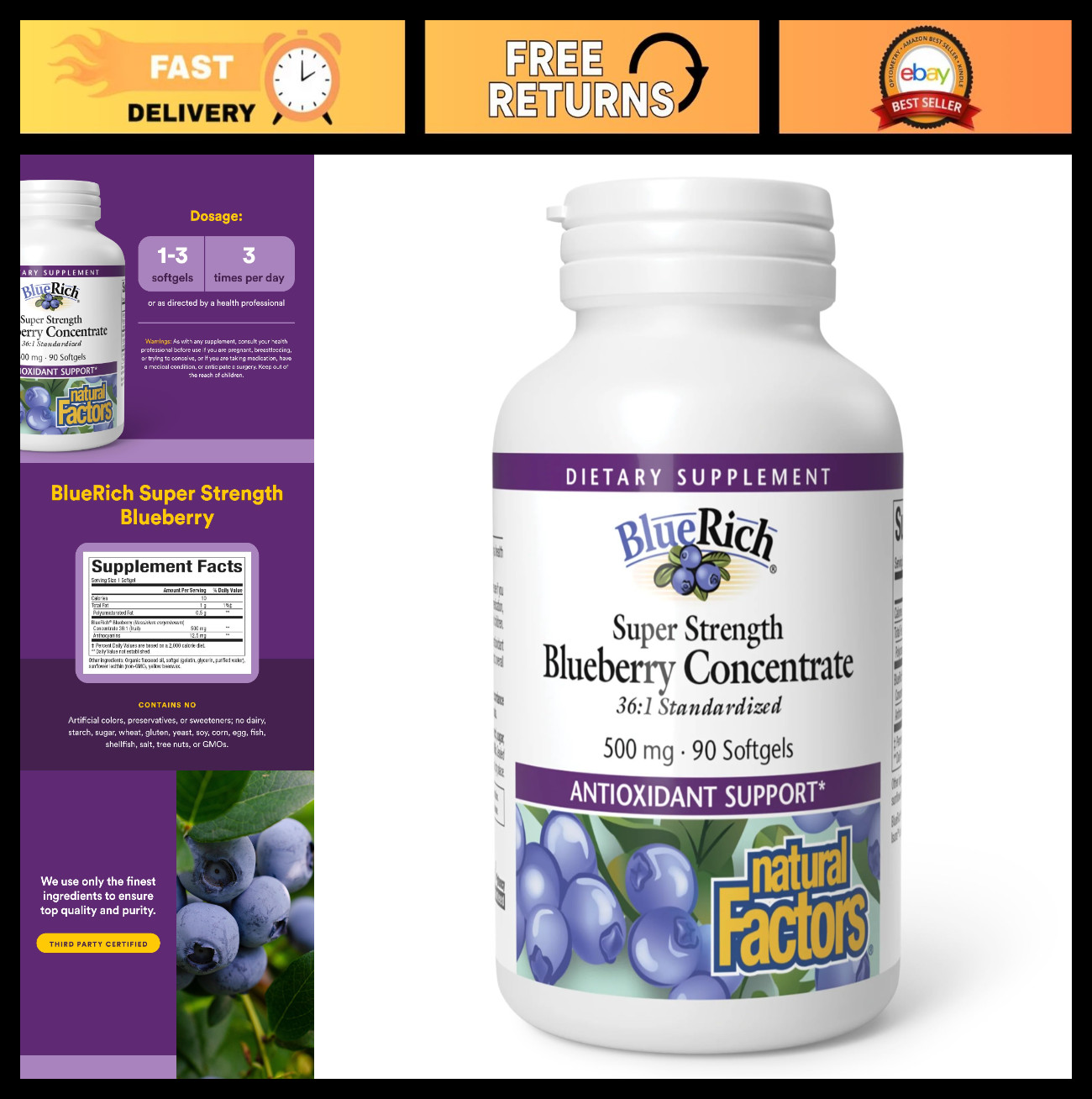 Super Strength Blueberry Concentrate – Antioxidant Support, 90 Softgels for Heal