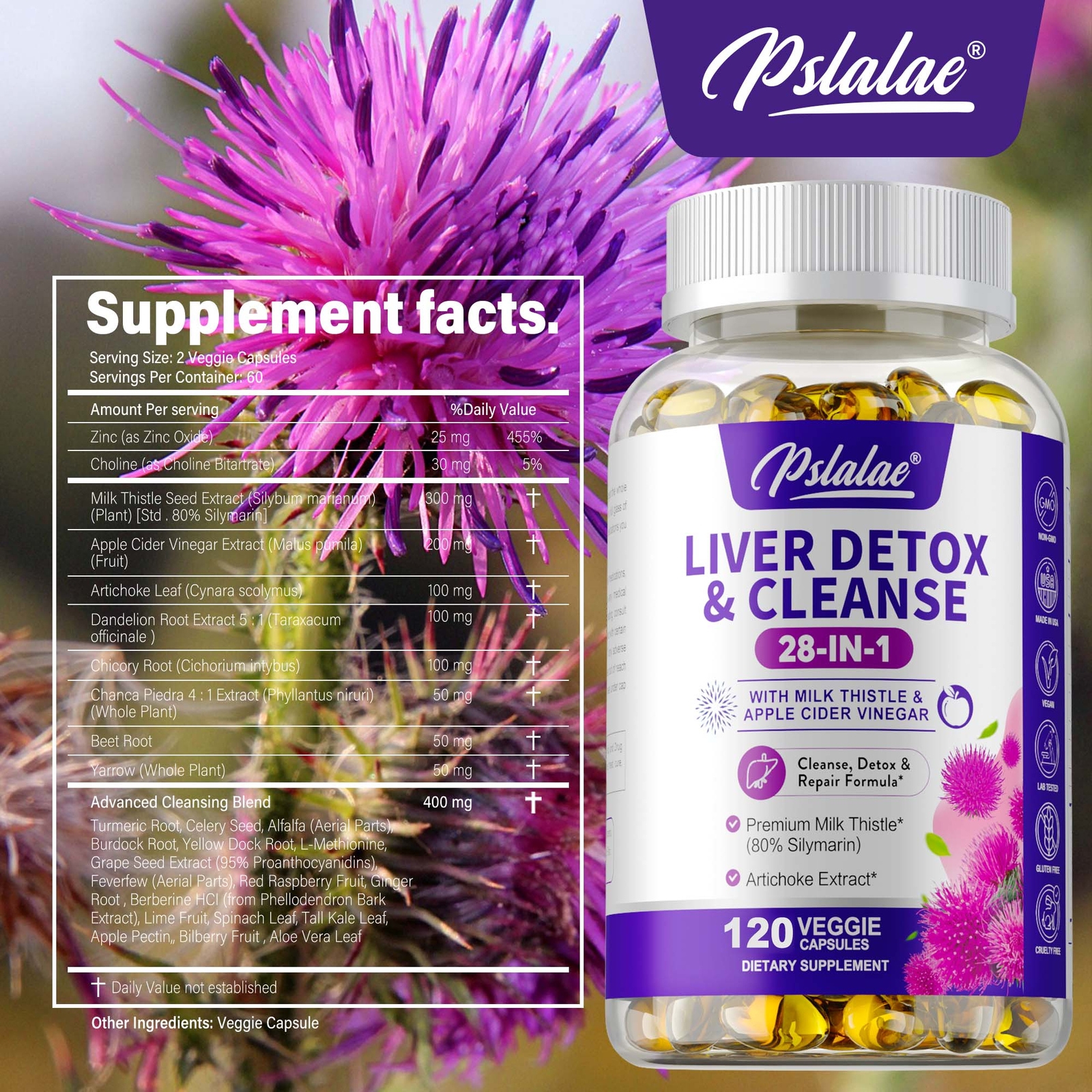 28-In-1 Liver Detox & Cleanse 1430mg – Apple Cider Vinegar – Liver Repair