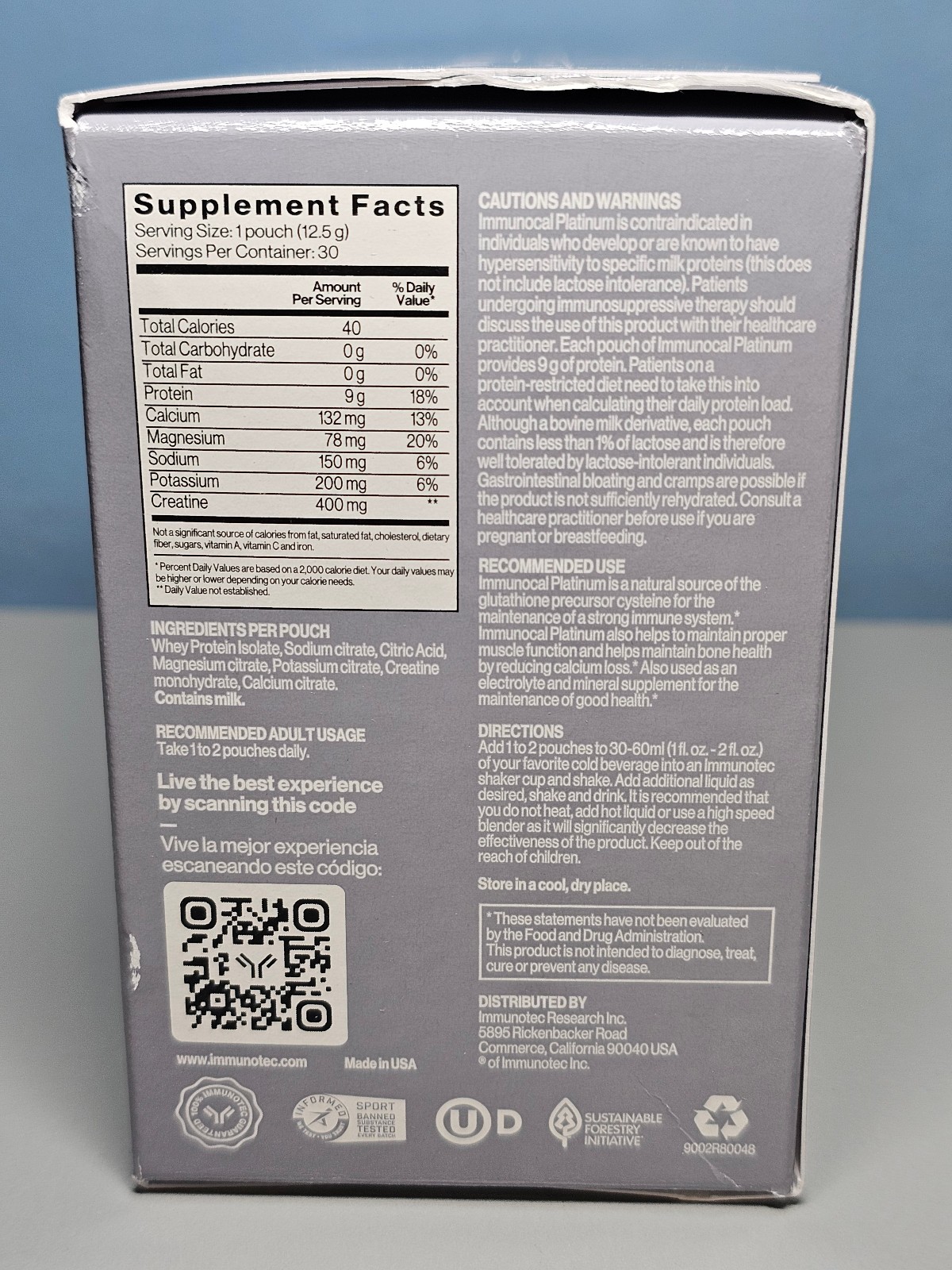Immunotec Immunocal Platinum Supplement- 30 pouches – Exp 12/2028 – New! Sealed!