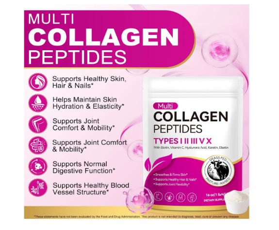 Multi Collagen Peptides Powder Types I II III V X Biotin Vit C Hyaluronic Acid 1