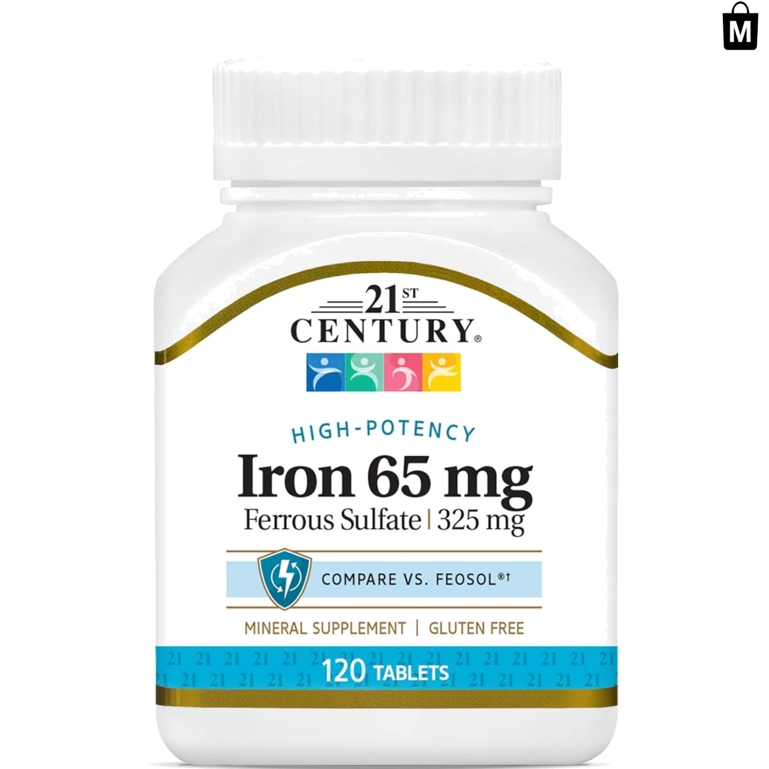 Daily Nutrition: 120 Count Gluten-Free 65mg Slow-Release Iron Tablets for Adults