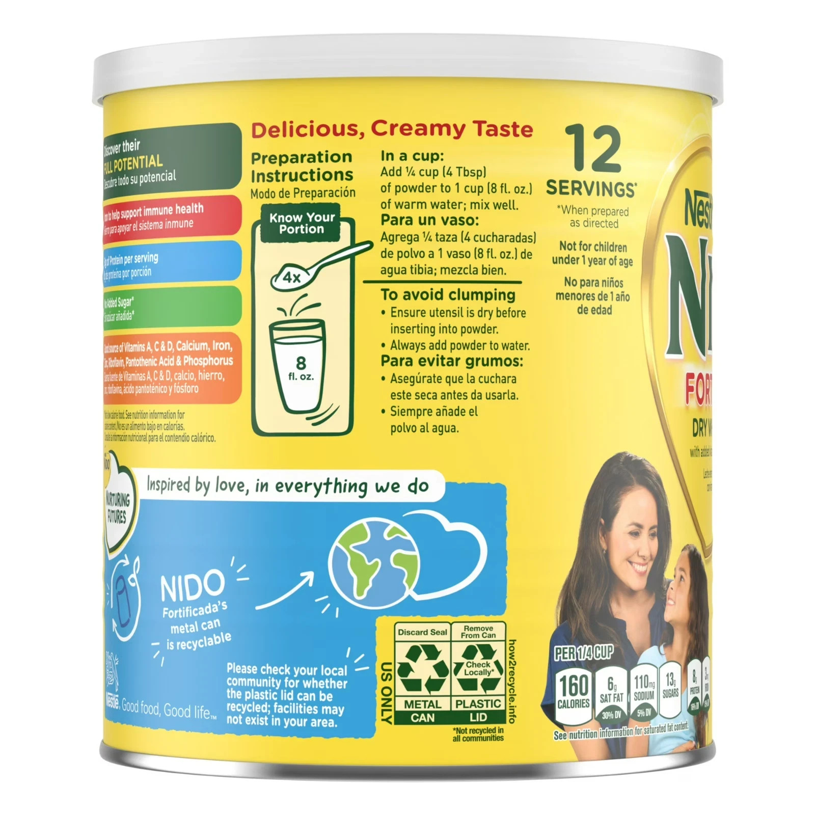 NIDO Fortificada Dry Whole Milk Powder Vitamins A, C, D, Iron & Calcium, 12.6oz