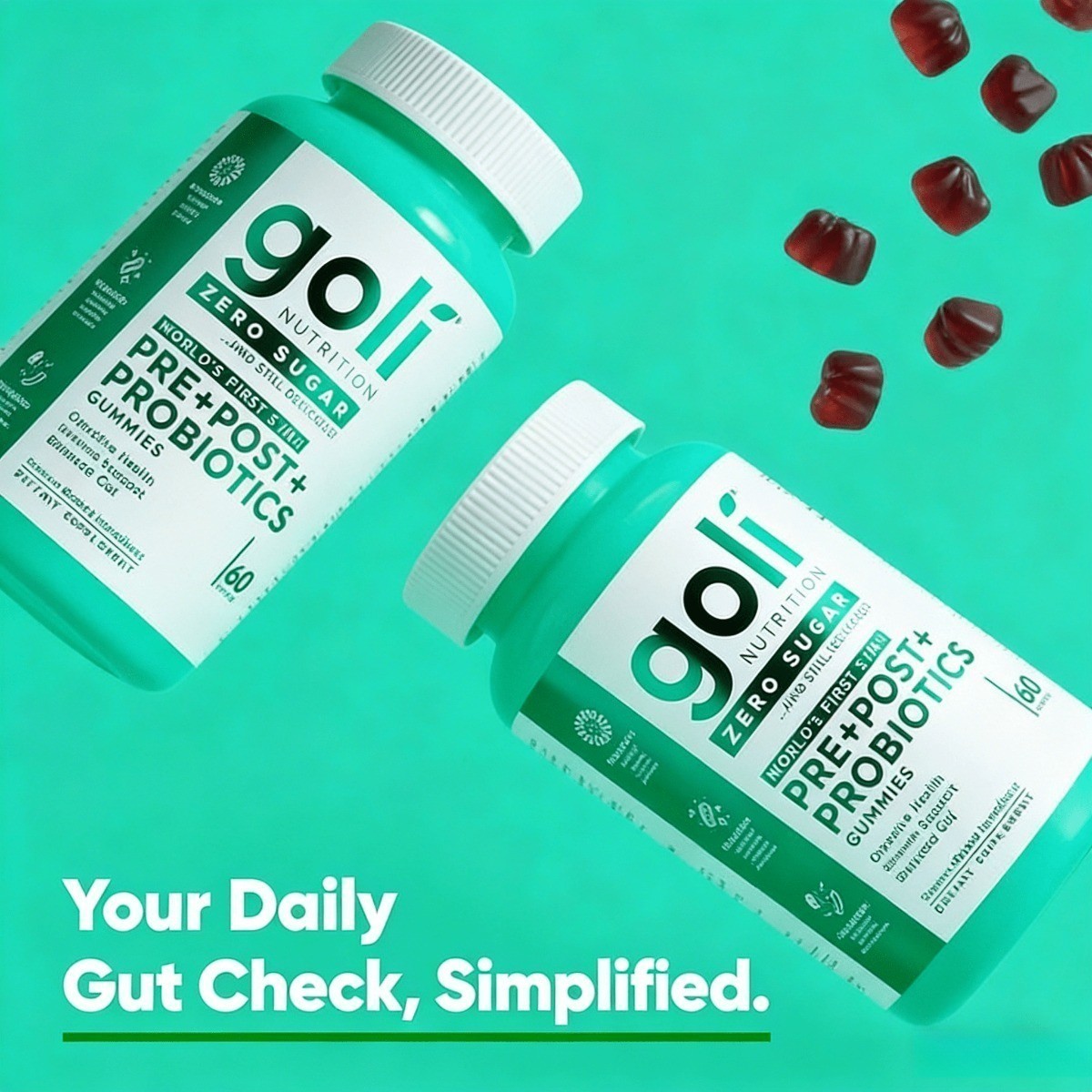 Complete Microbiome Support.Zero Sugar 3-in-1 Pre Pro Postbiotic Gummies by Goli