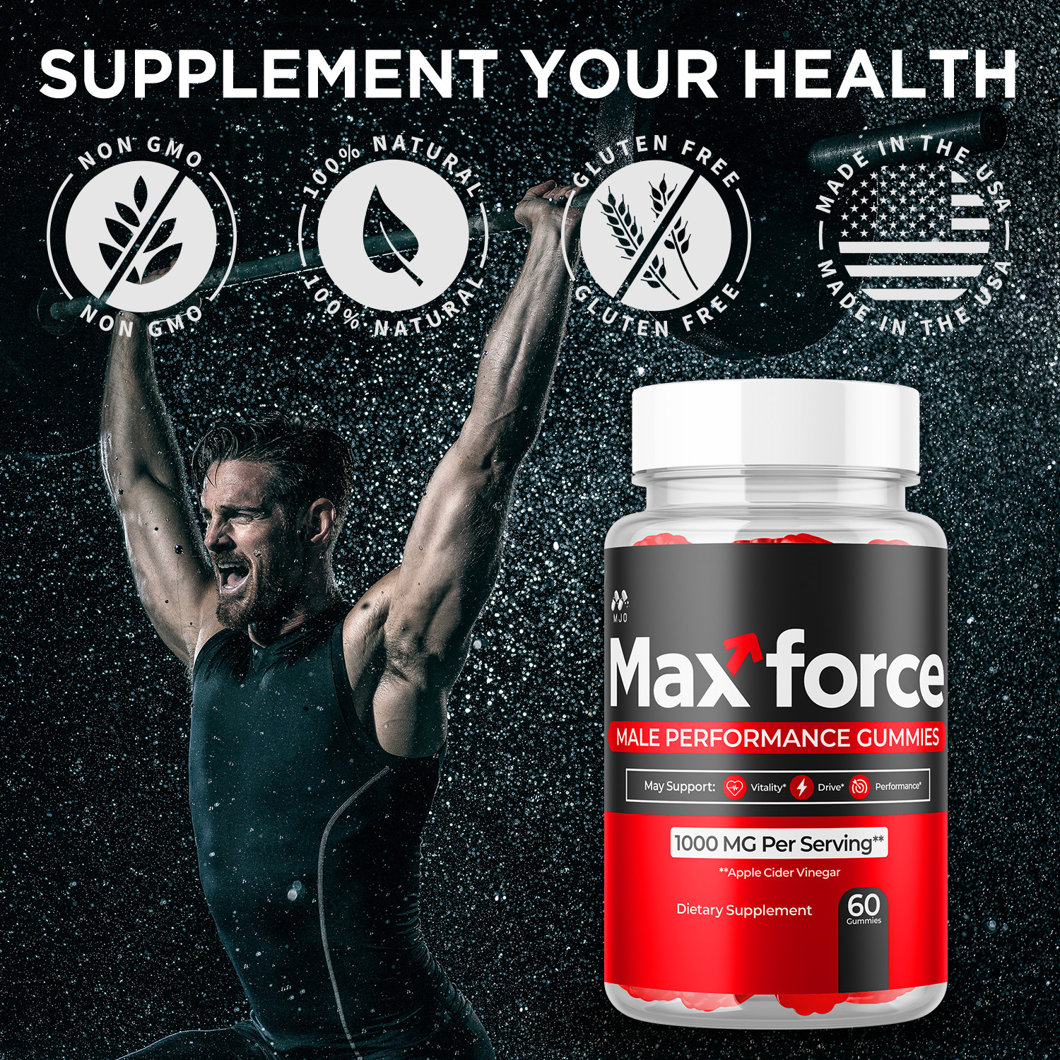 (1 Pack) Max Force Male Gummys Advanced Male Health Support MaxForce 60 Gummies