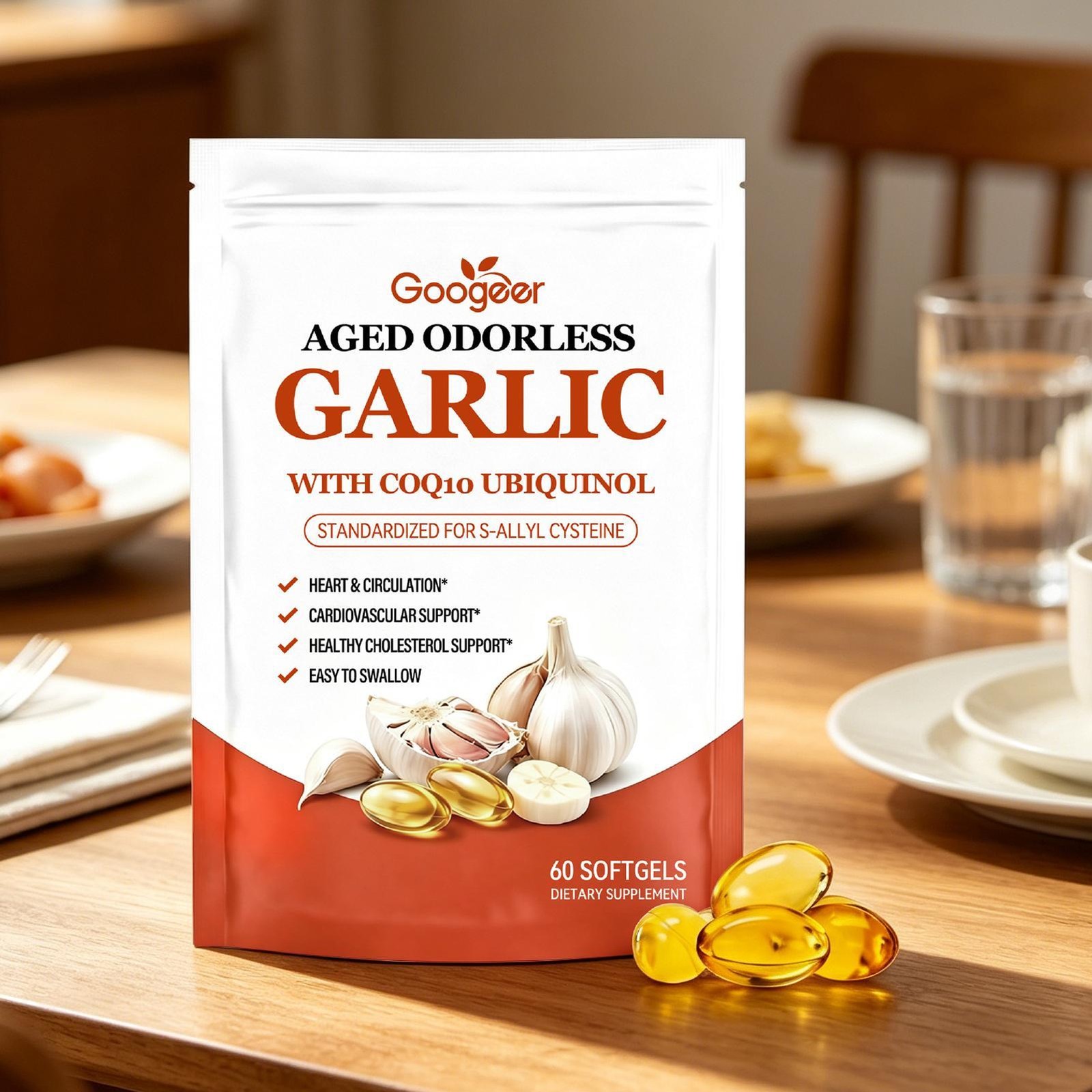 Odorless Aged-Resilia Garlic Extract 600mg Softgels (60 Count) with CoQ10