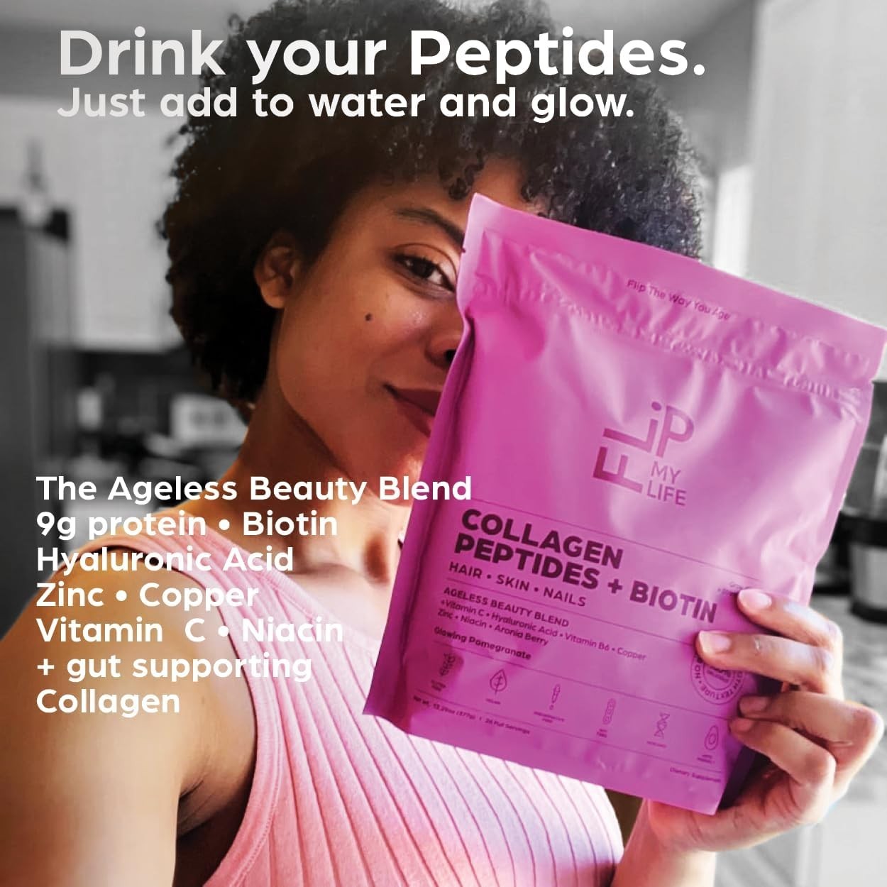 Collagen Peptides Powder Grass Fed Biotin Hyaluronic Acid Hair Skin Nails Women