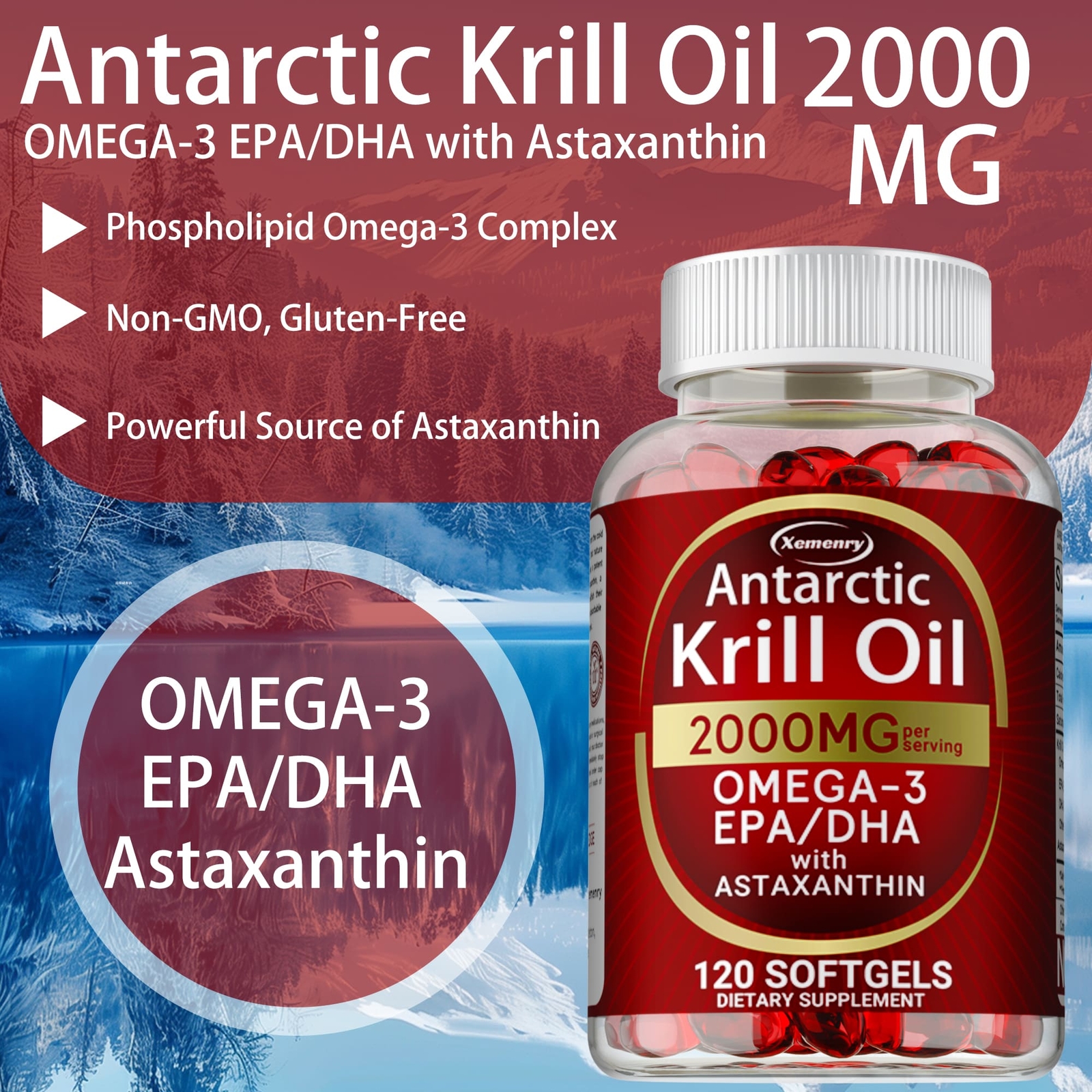 Antarctic Krill Oil – Omega-3 EPA, DHA, Astaxanthin, Anti Aging, Memory Support