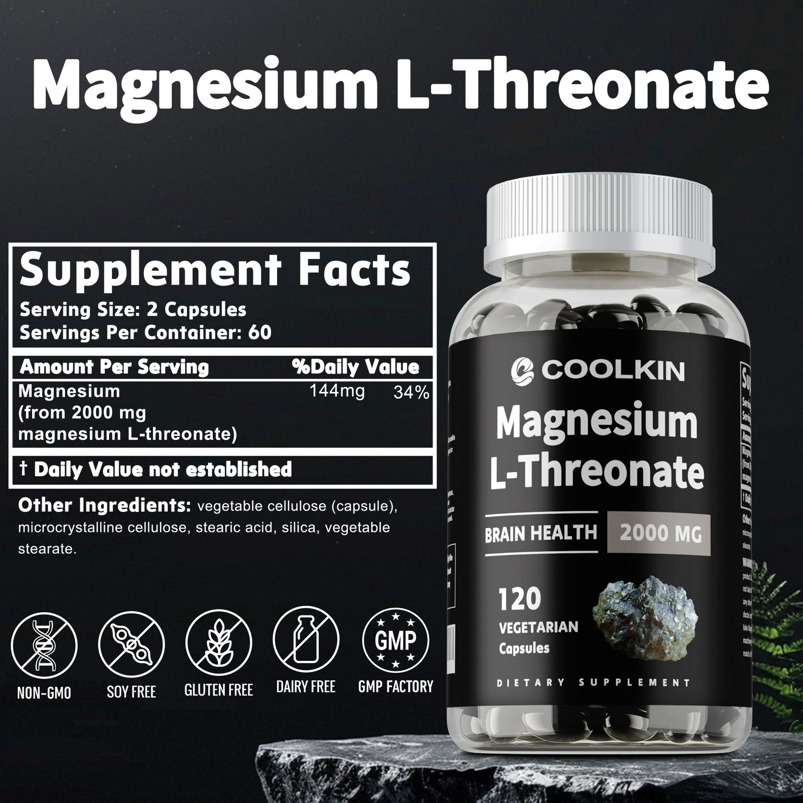 120pcs Magnesium L-Threonate 2000mg – Nootropic Brain Booster, Memory and Focus