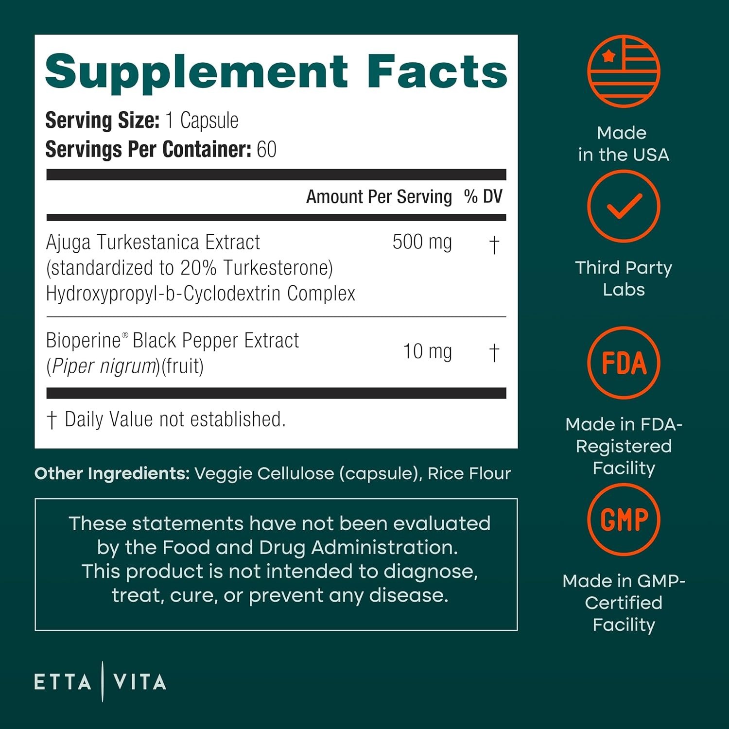 Turkesterone 2X Strength Vegan Supplement | Pure Ecdysterone 60 Capsules USA