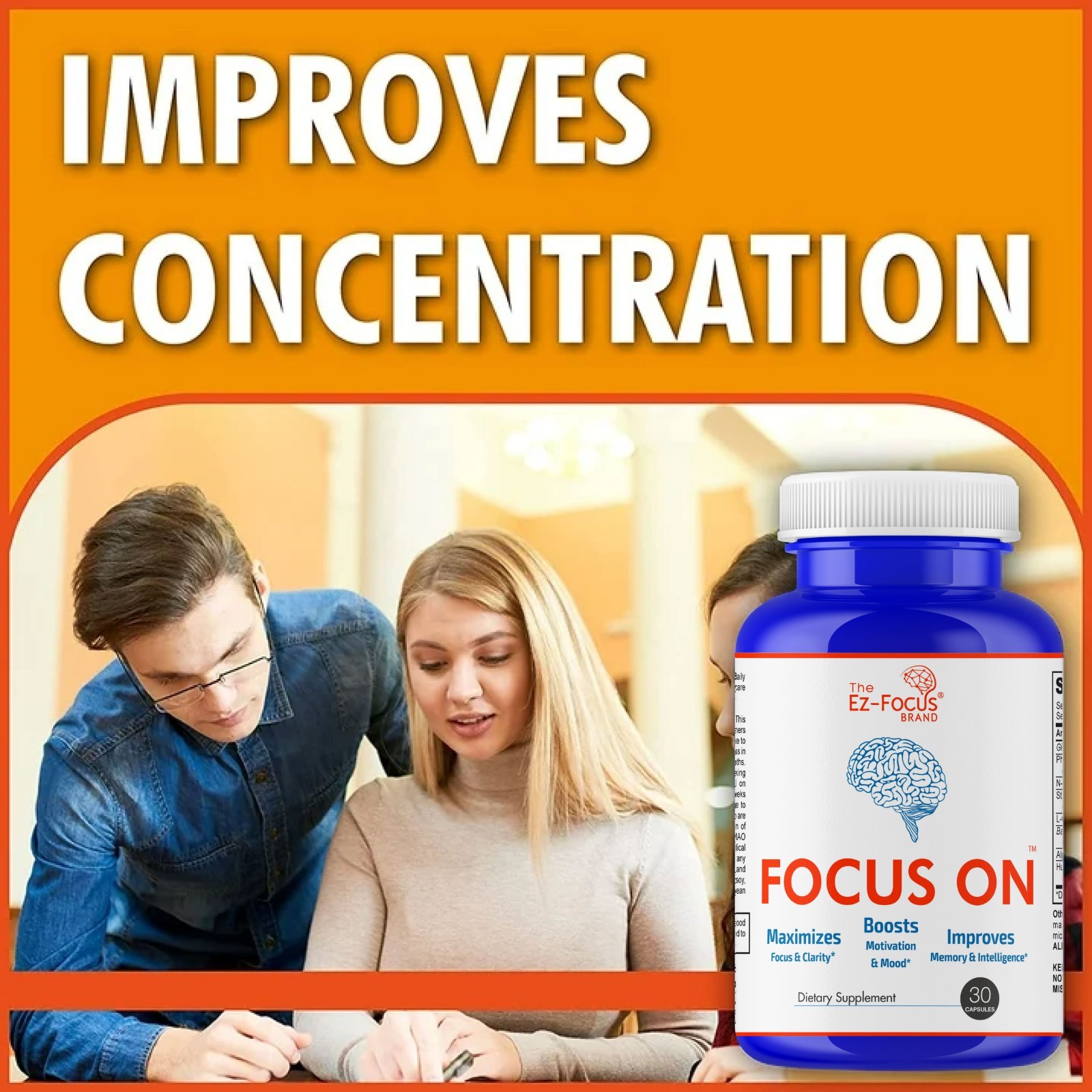 Adult Vitamin Brain Boost Nootropics for Focus Memory Clarity Sharp Mind 30Caps