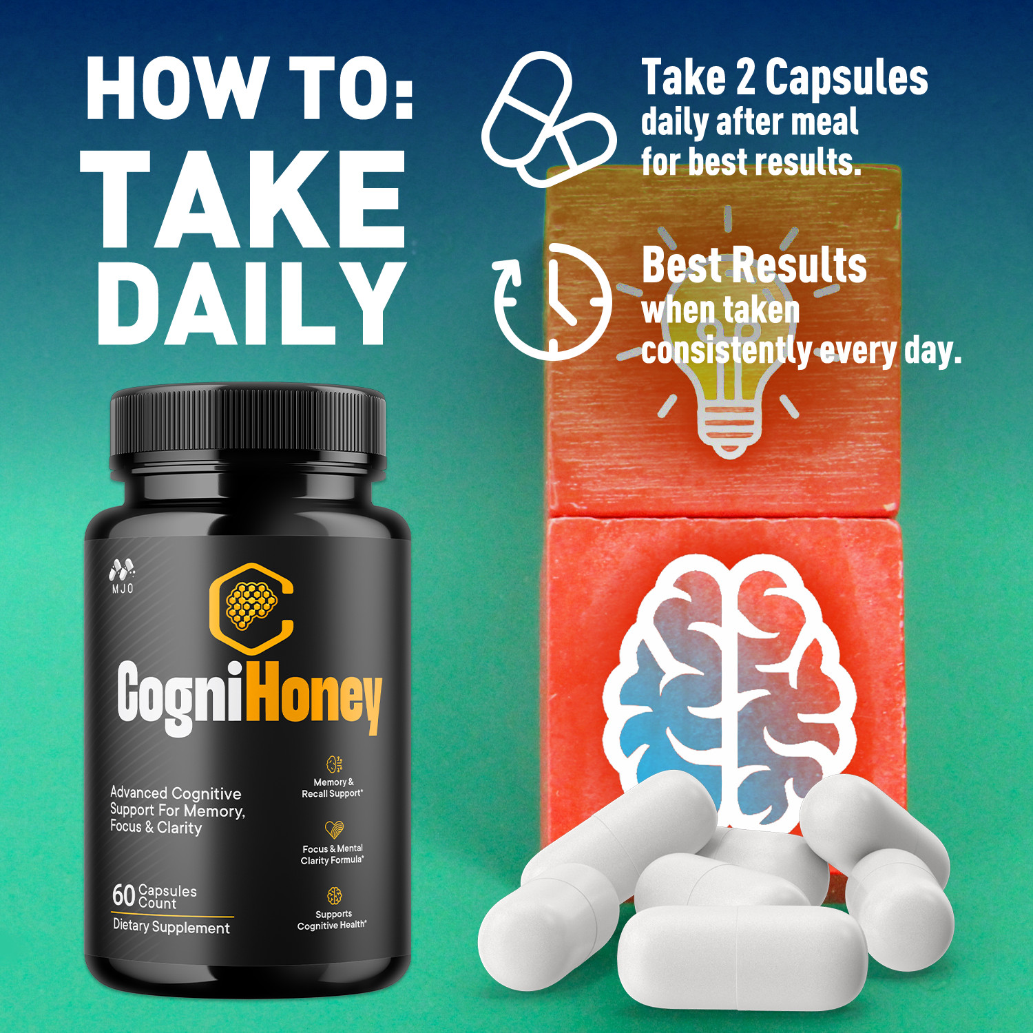 (1 Pack) CogniHoney Advanced Brain Support Supplement Cogni Honey 60 Capsules