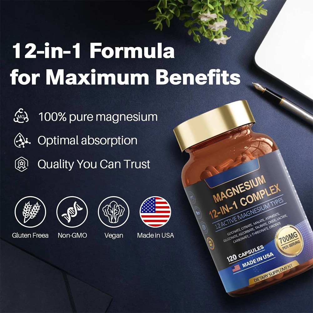 1-3 PACK Magnesium Complex 700mg 12 in 1 Magnesium Supplement with 120 counts-+