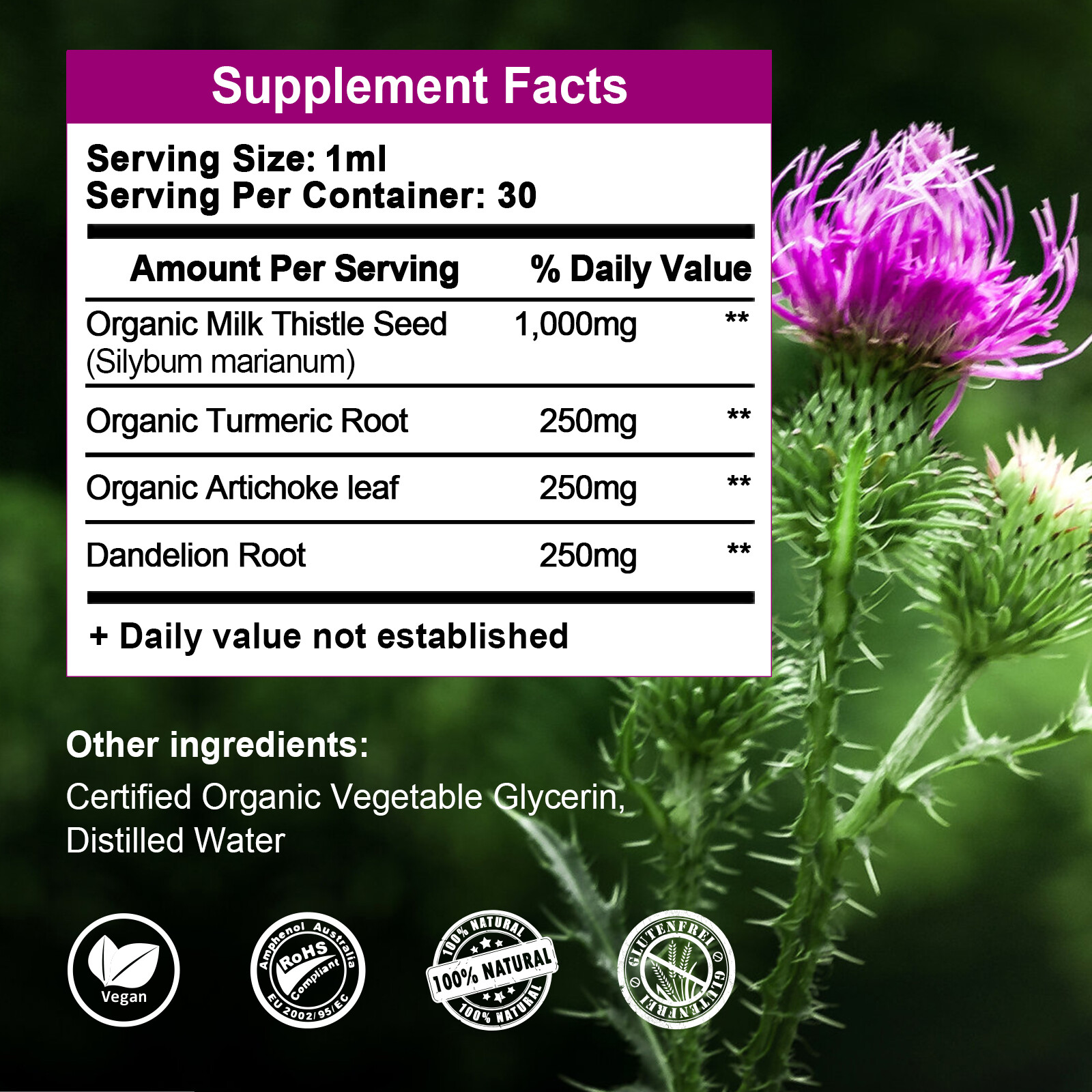 2Packs Milk Thistle Liquid Drop,Dandelion Root,Liver Cleanse Immune Support 30ml