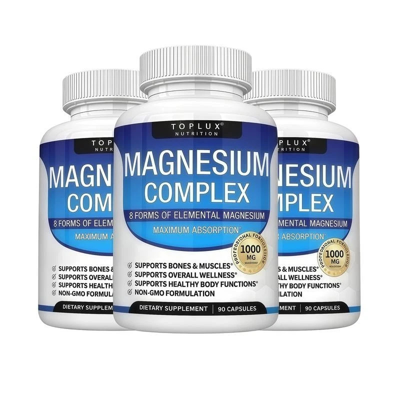 1-3Pack Toplux Nutrition Magnesium Complex 1000mg Supports 8 Elemental Magnesium