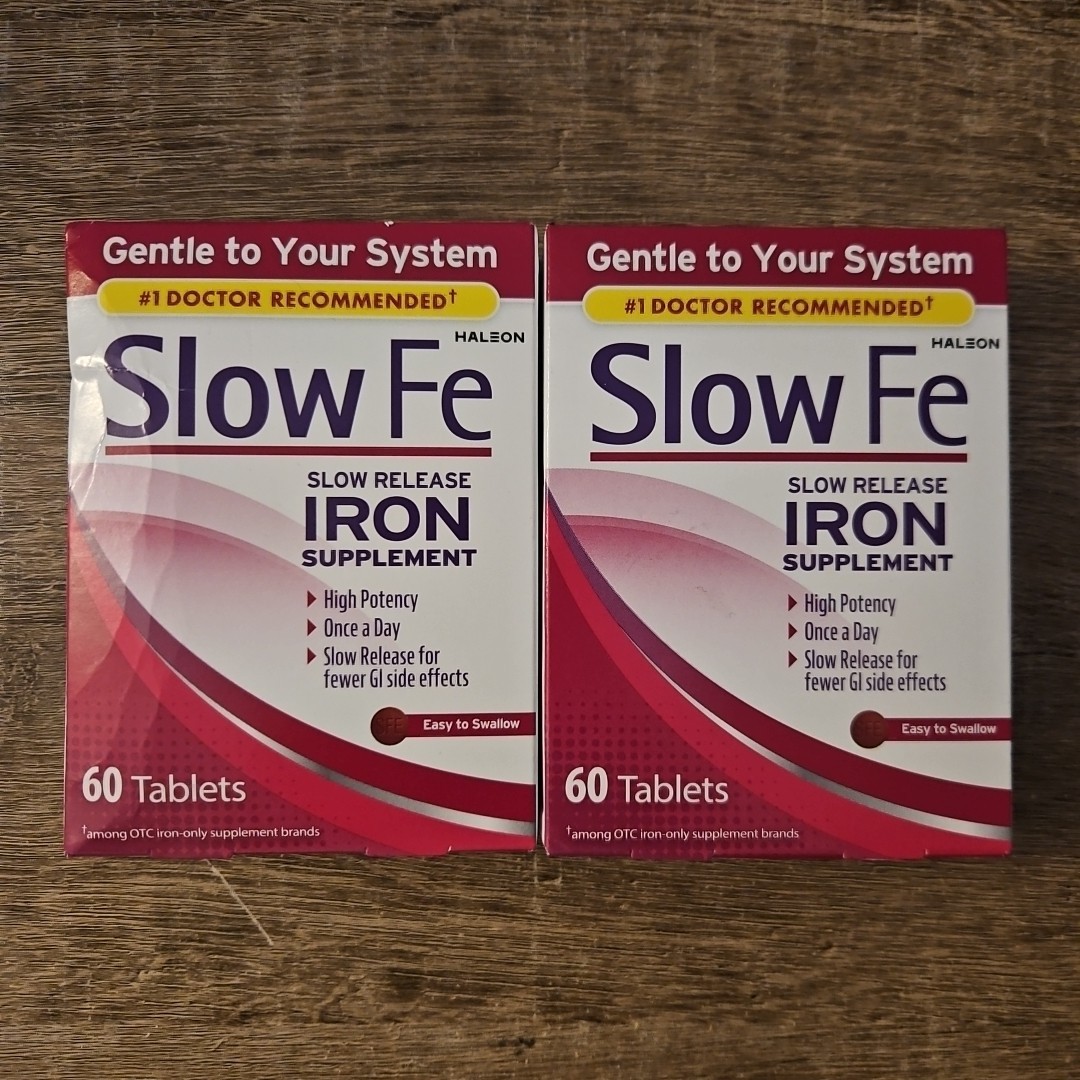Slow Fe Iron Supplement High Potency Slow Release Tablets 60 Count X2 Exp 2028+