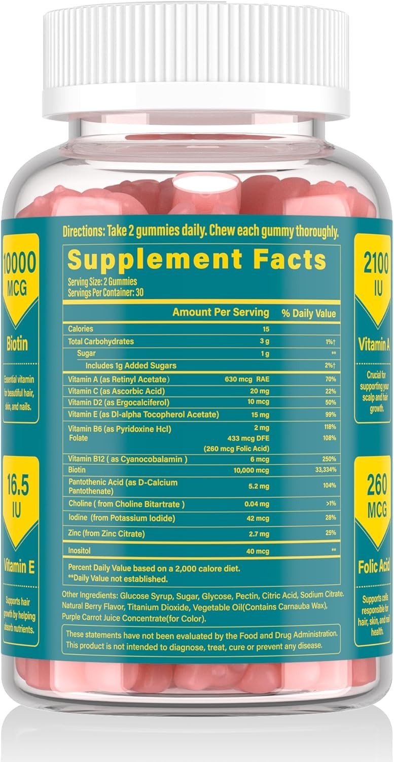 30-Day Supply Biotin Gummies – Supports Hair and Nail Health, 60 Count