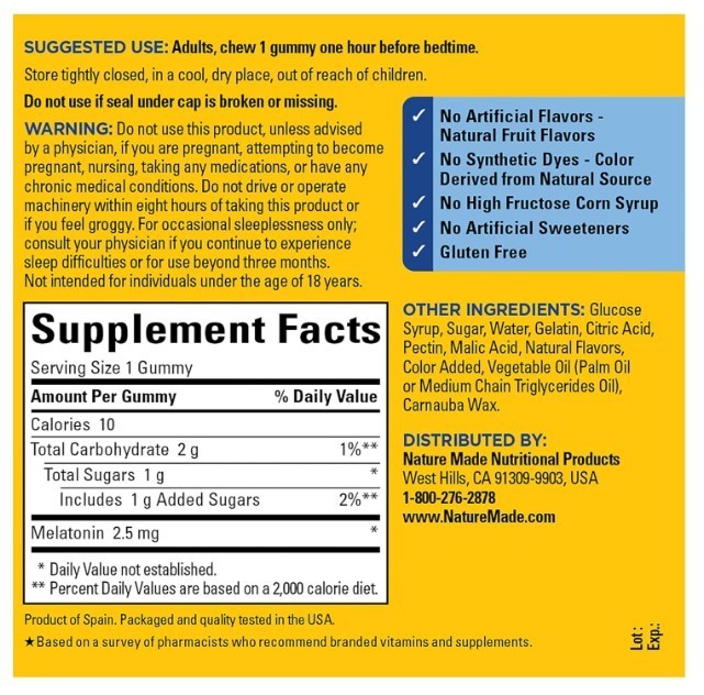 (2 PACK) Nature Made Melatonin Gummies 2.5 mg, 130 ct (09/2026) Exp)