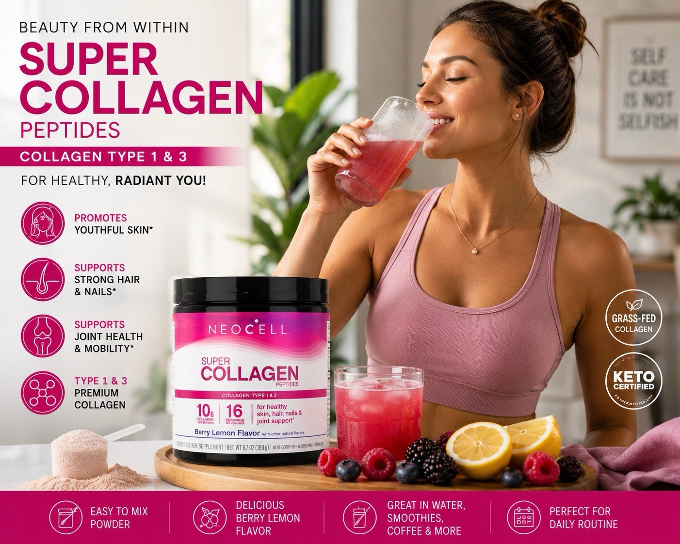 NeoCell Super Collagen Peptides Powder Berry Lemon 6.7 Oz
