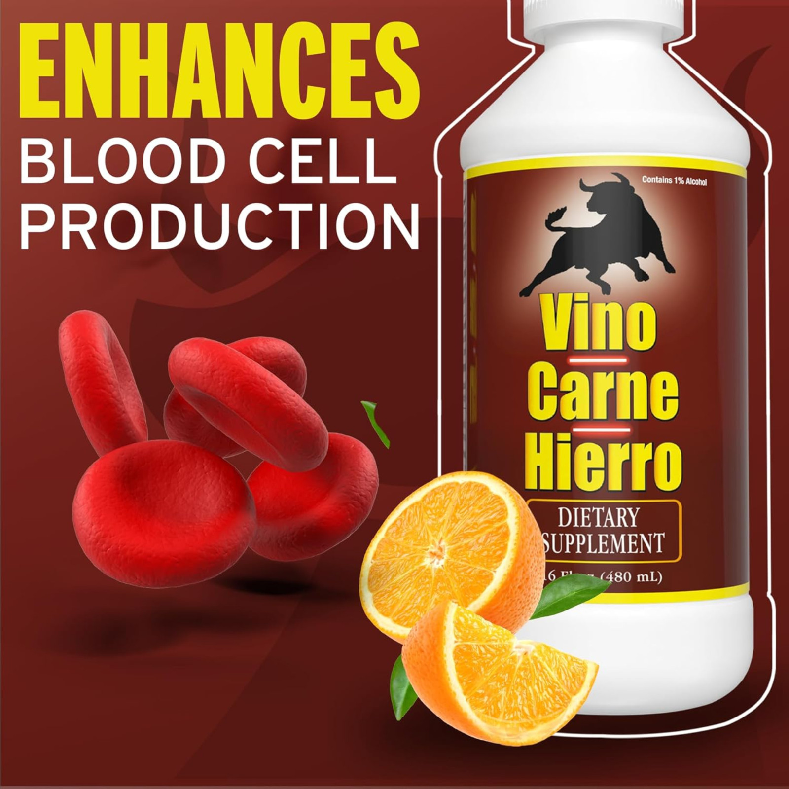 Menper Vino Carne Hierro Supplement with Iron & B Vitamins – 16 fl oz (2-Pack)