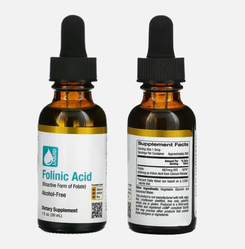 3 Packs California Gold Nutrition Folinic Acid Alcohol 1 FL Oz (30 milliliters