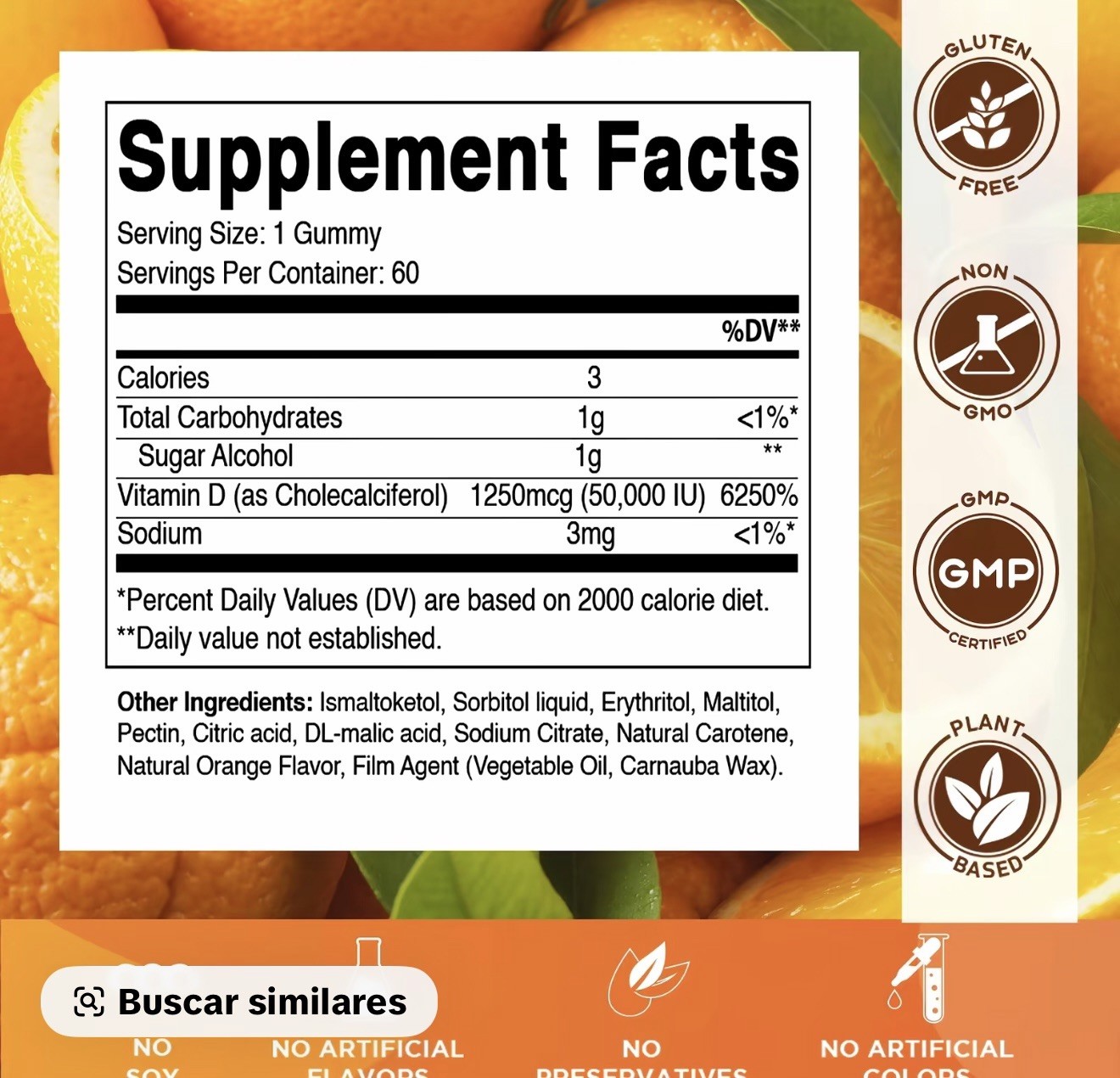 Vitamatıc Vitamin D3 50,000 IU Gummies Sugar-Free Orange Flavor 60 Ct