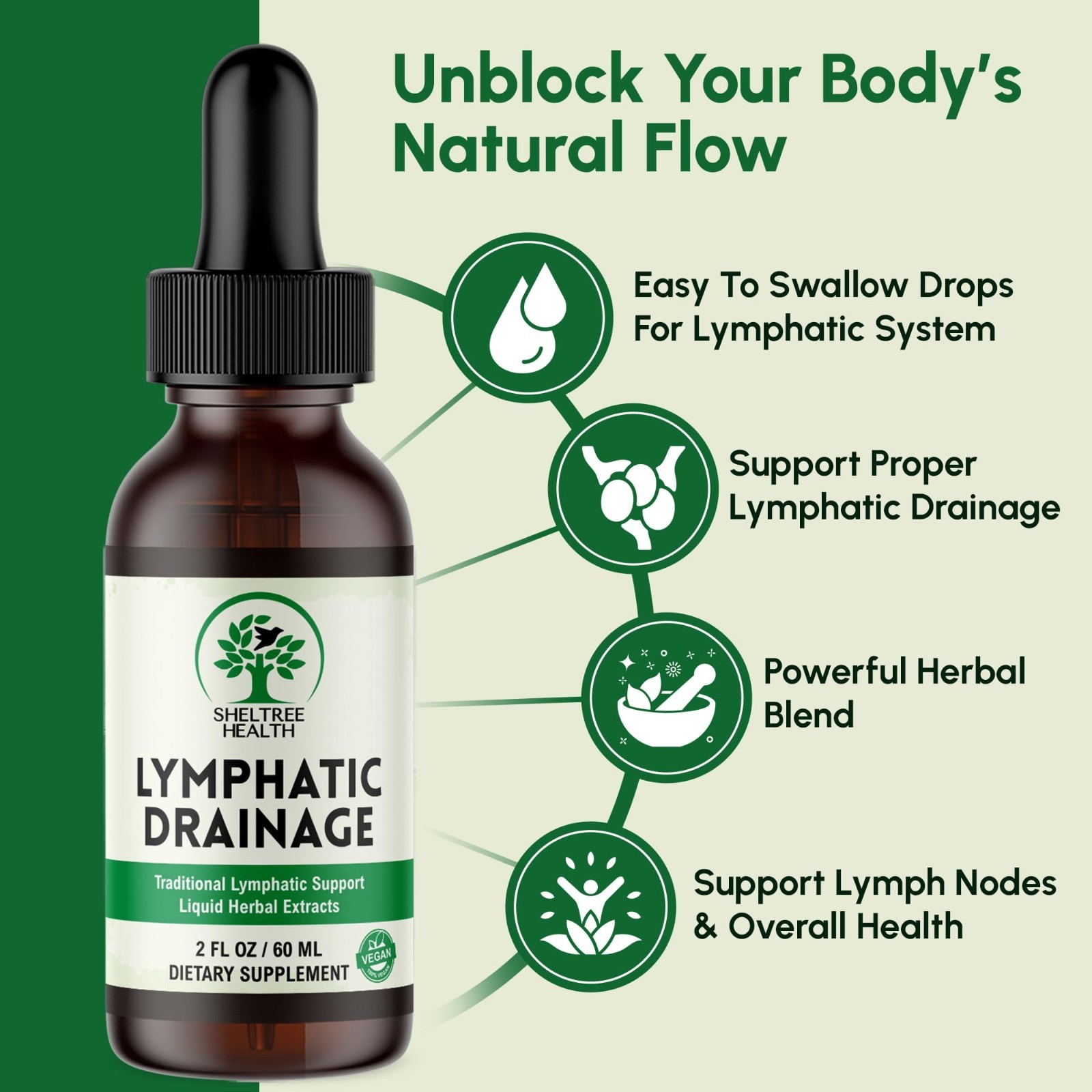 Organic Lymphatic Drainage Drops 2 Fl Oz | Vegan Non-GMO Herbal Supplements