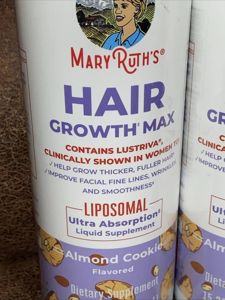 3 New Bottles Mary Ruth’s Hair Growth Max Liposomal Almond Cookie 15.22 floz Lot