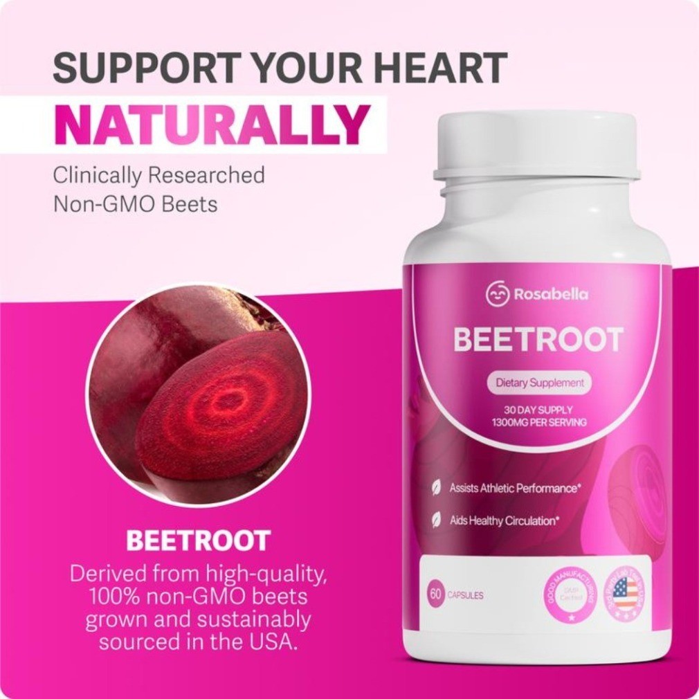 3 Pack of Rosabella 1300mg Organic Beetroot Capsules for Blood Flow Heart He new