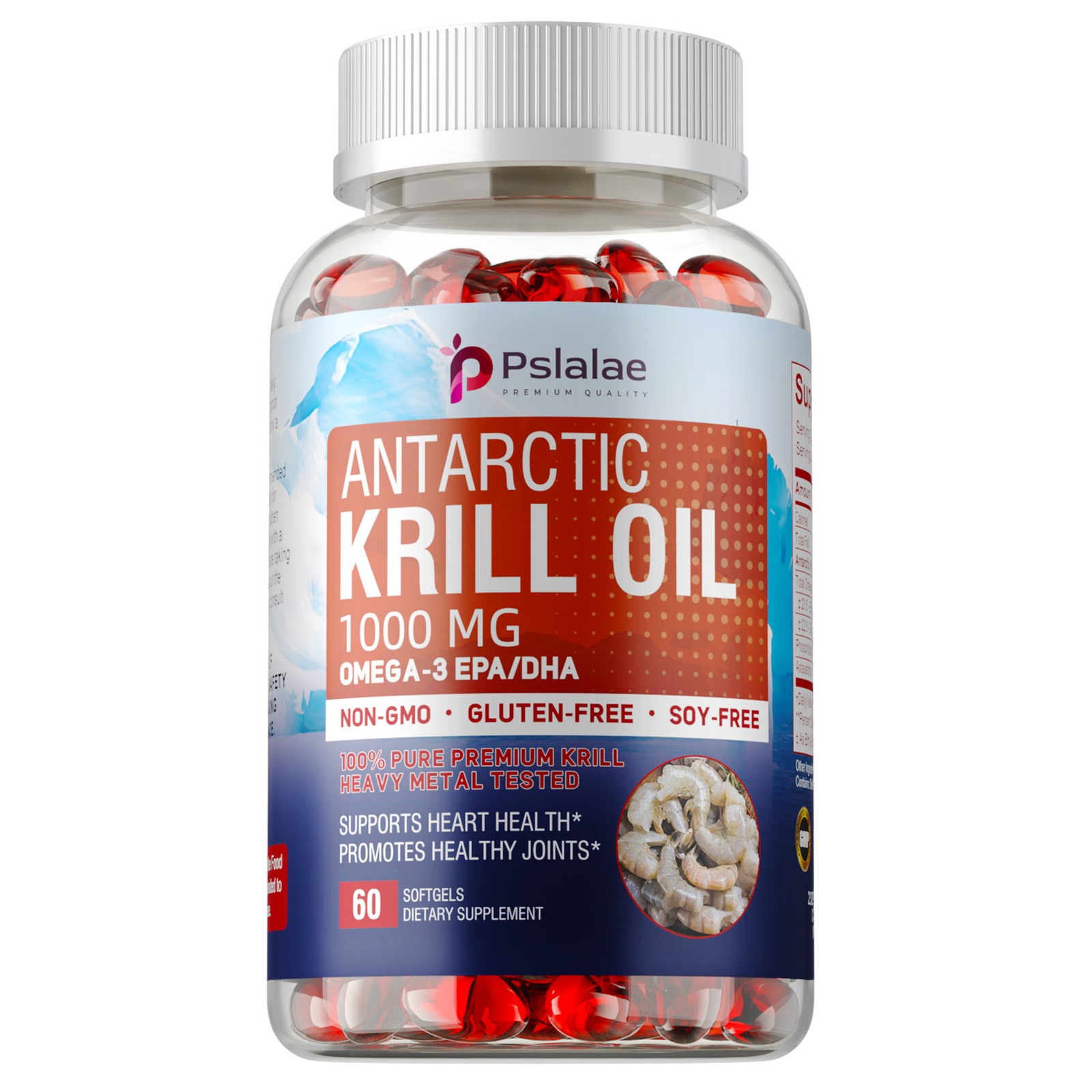 Antarctic Krill Oil 1000mg-Omega-3 EPA,DHA,Astaxanthin,Phospholipids-Brain,Heart
