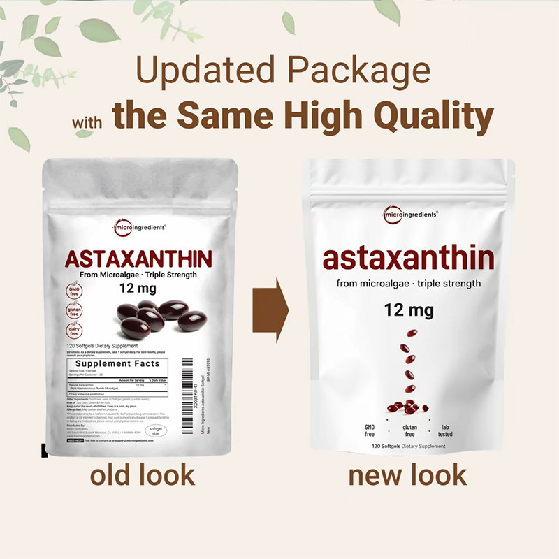 Micro Ingredients Astaxanthin 12mg,120 softgels,tanning pills, Strength Caroteno