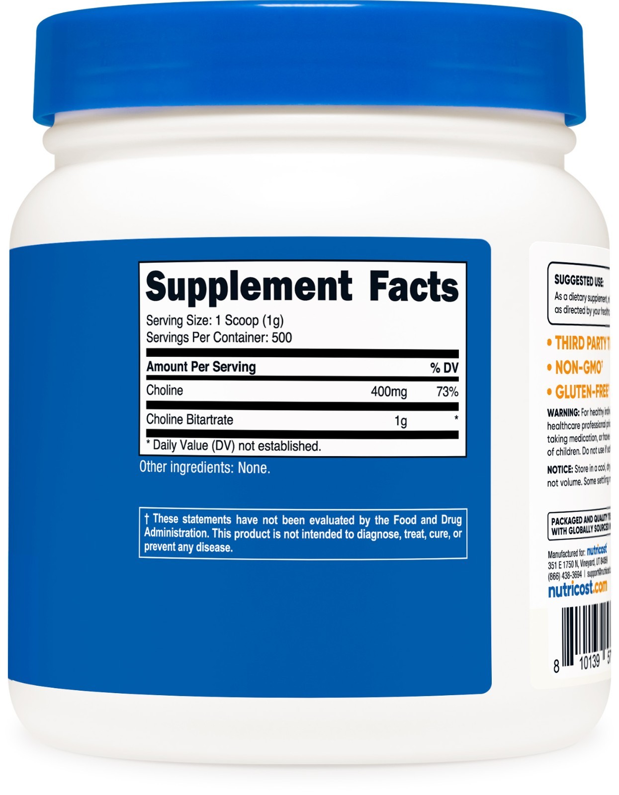 Nutricost Choline Bitartrate (500G) Unflavored – Gluten Free & Non-GMO