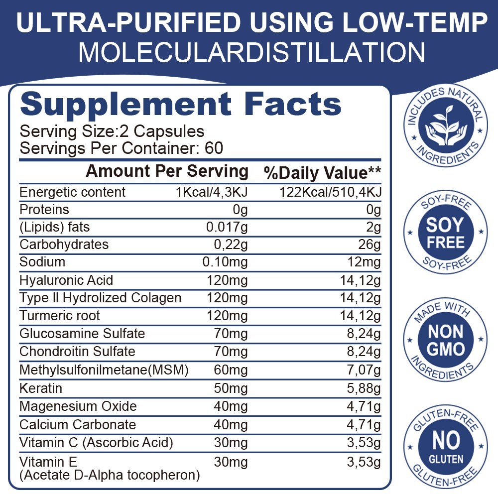 Hyaluronic Acid with MSM | 1000 mg | 120 Capsules | Non-GMO BY Amer Don