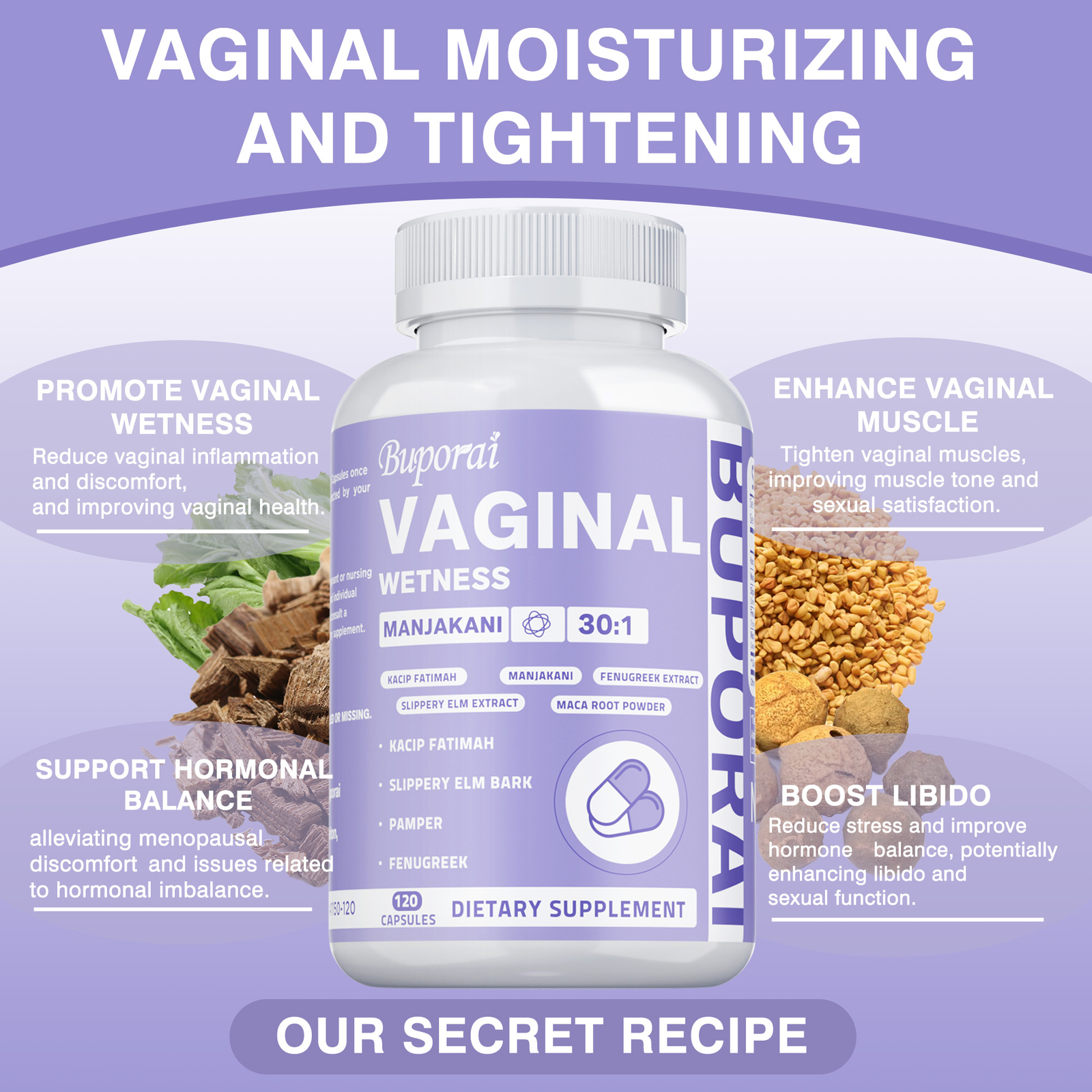 Vaginal Wetness – Kacip Fatimah, Fenugreek – to Support Healthy Vaginal Moisture