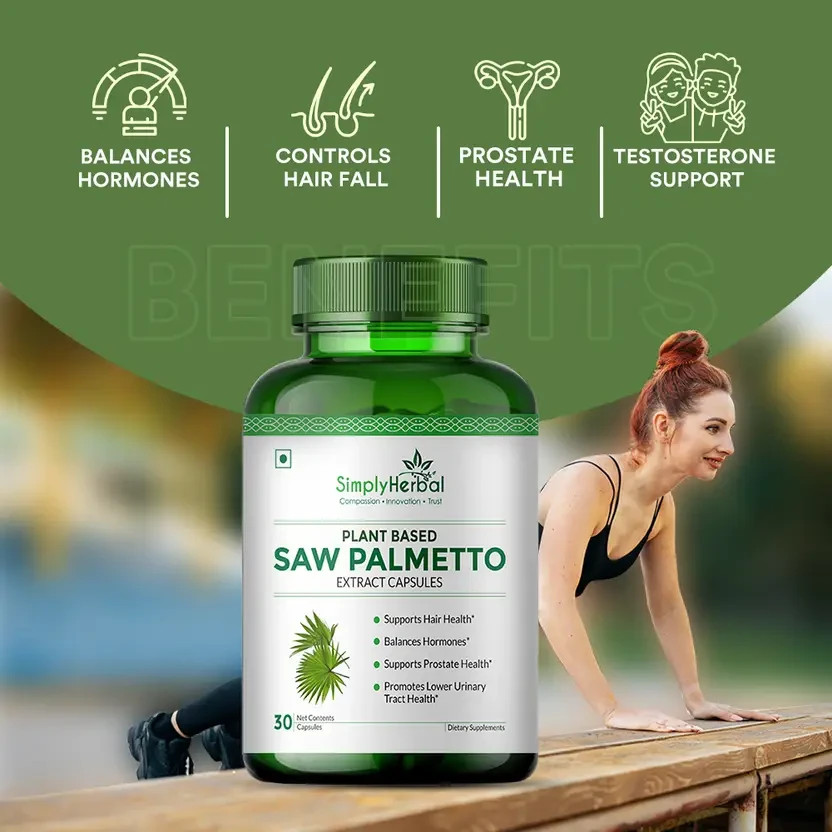 Simply Herbal Saw Palmetto Capsules for Hair Growth, Prostate Health & Hair