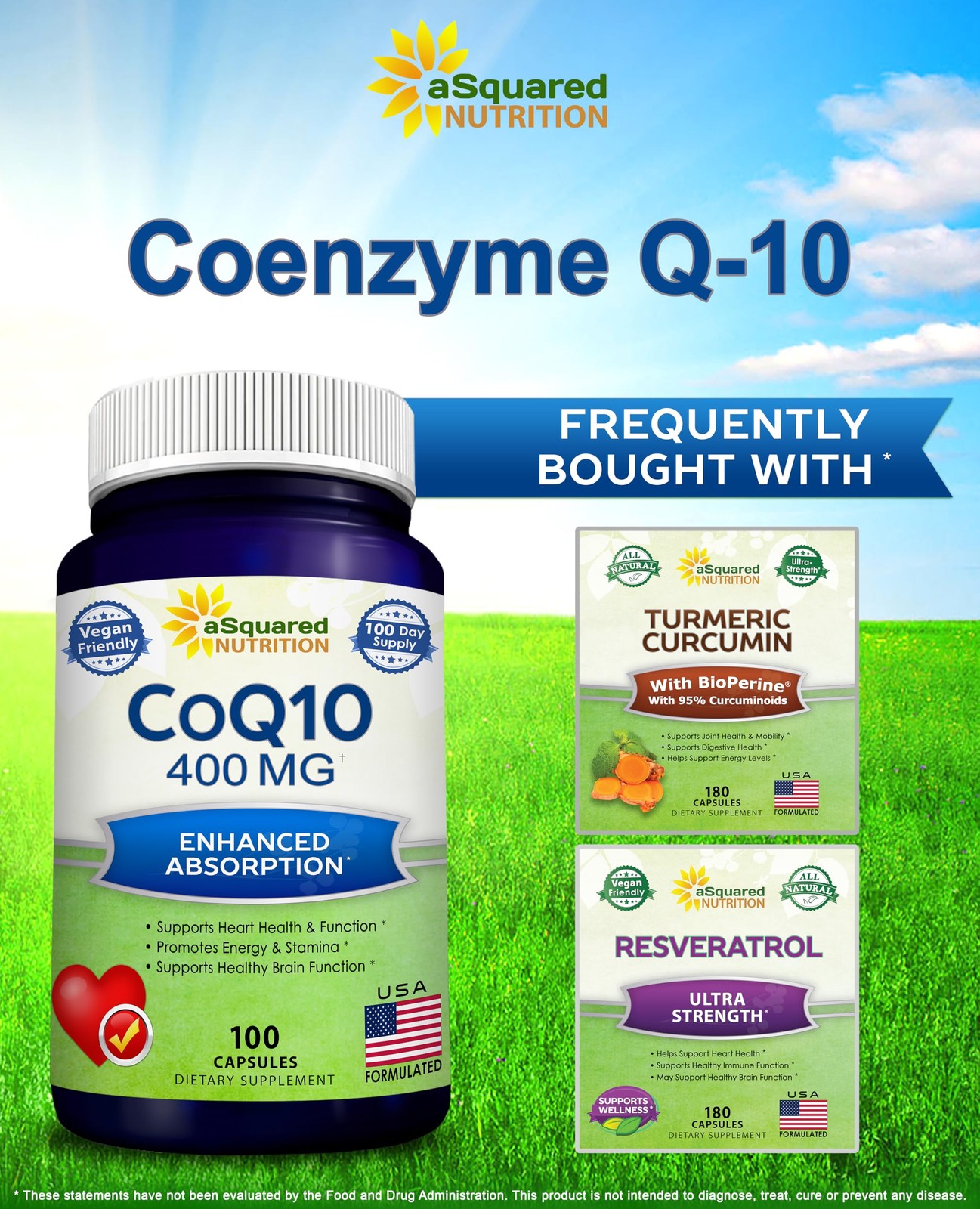 aSquared Nutrition CoQ10 (400mg Max Strength, 100 100 Count (Pack of 1)
