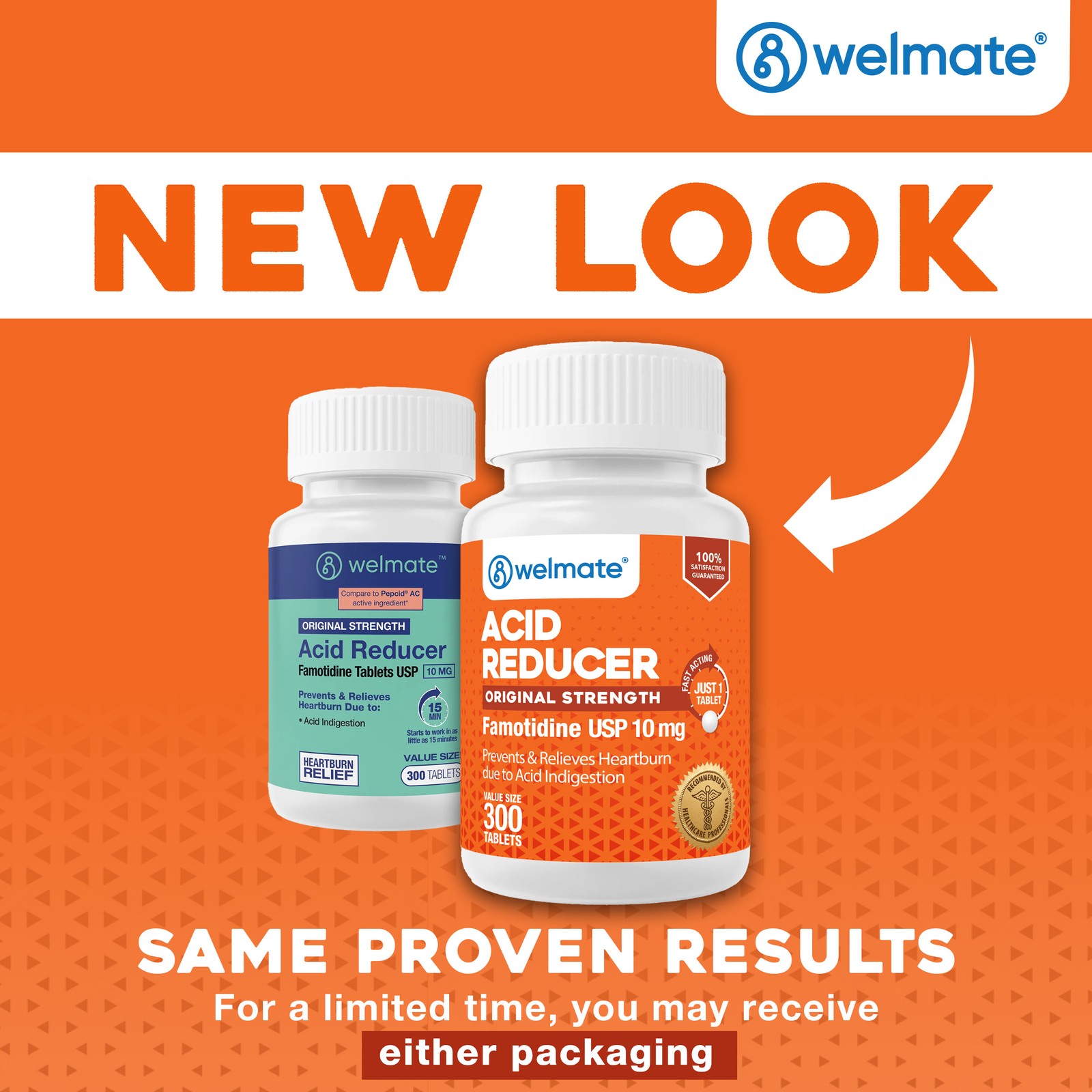 WELMATE Famotidine 10 mg Acid Reducer – Heartburn Relief – 300 Count Tablets