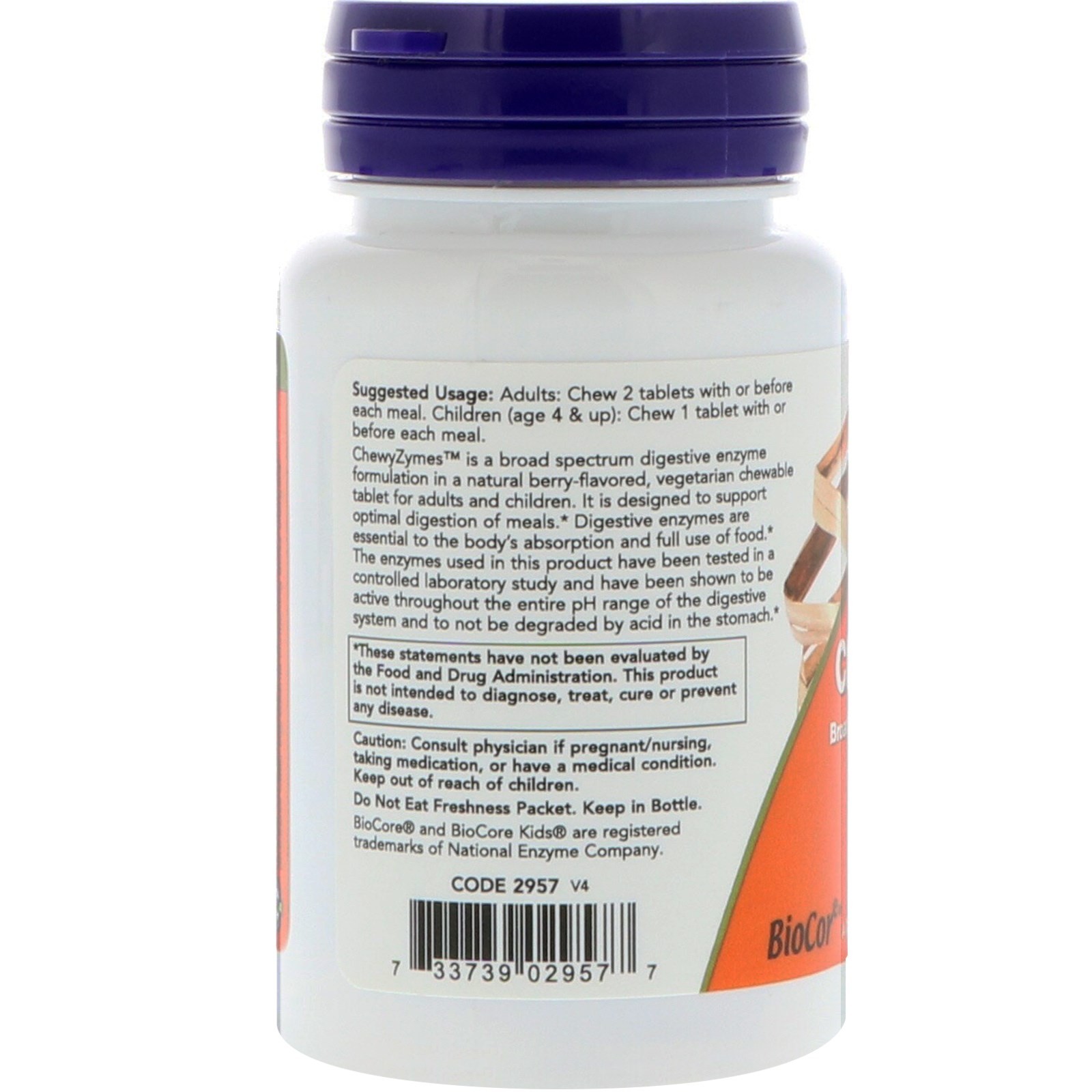 Now Foods ChewyZymes Natural Berry Flavor 90 Chewables GMP Quality Assured,