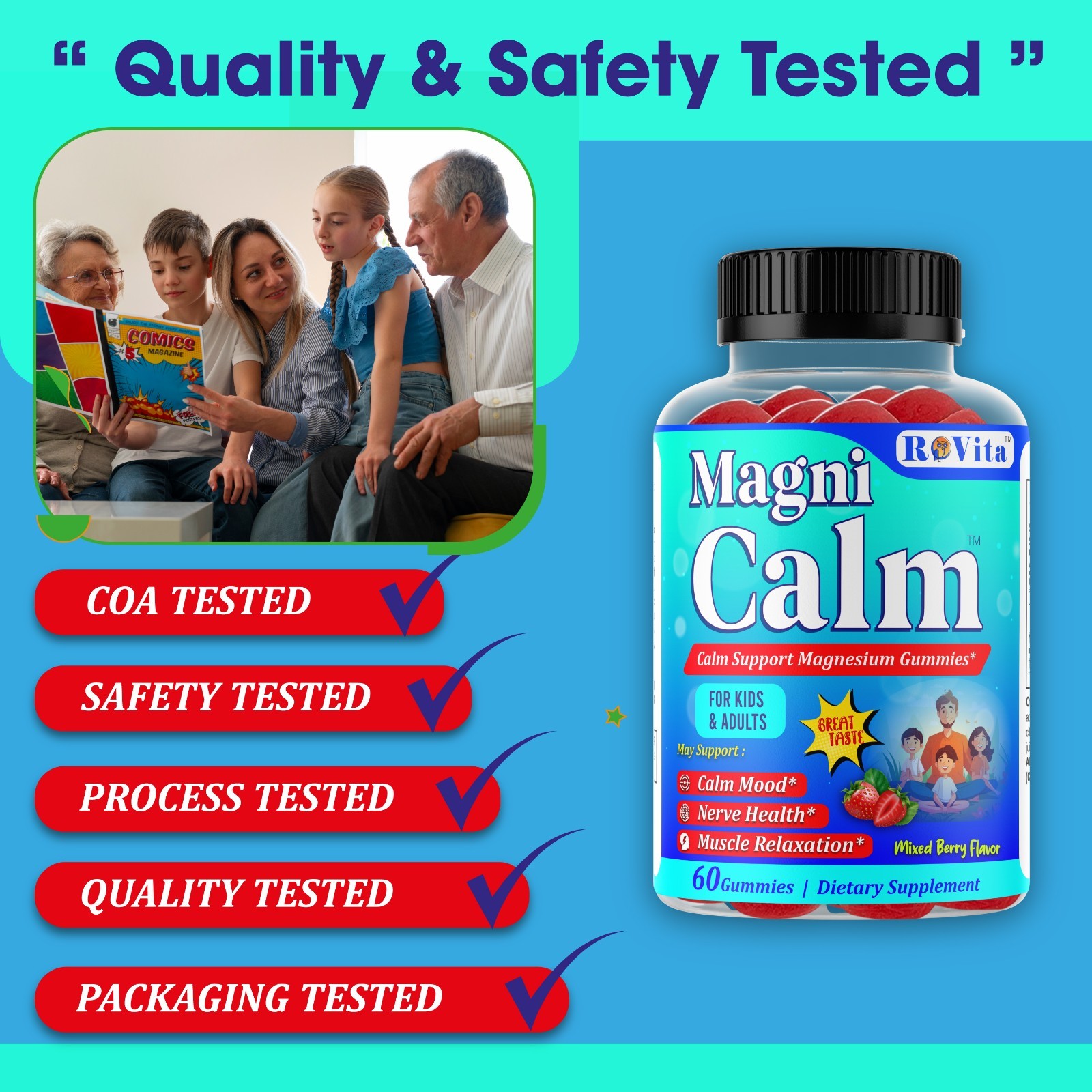 Magnesium Citrate Kids Adult Anti-Stress Gummies | Calm & Relax 60 Gummies