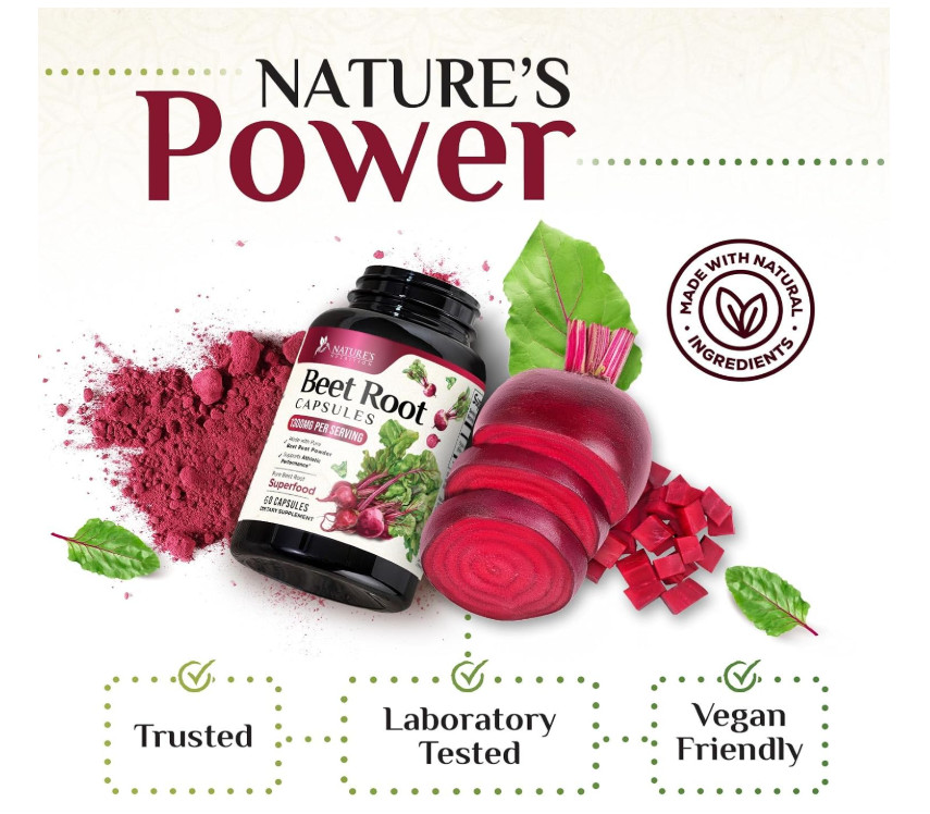 Extra Strength Organic Beet Root 1300mg Nitric Oxide Heart Energy 60 Veg Capsule