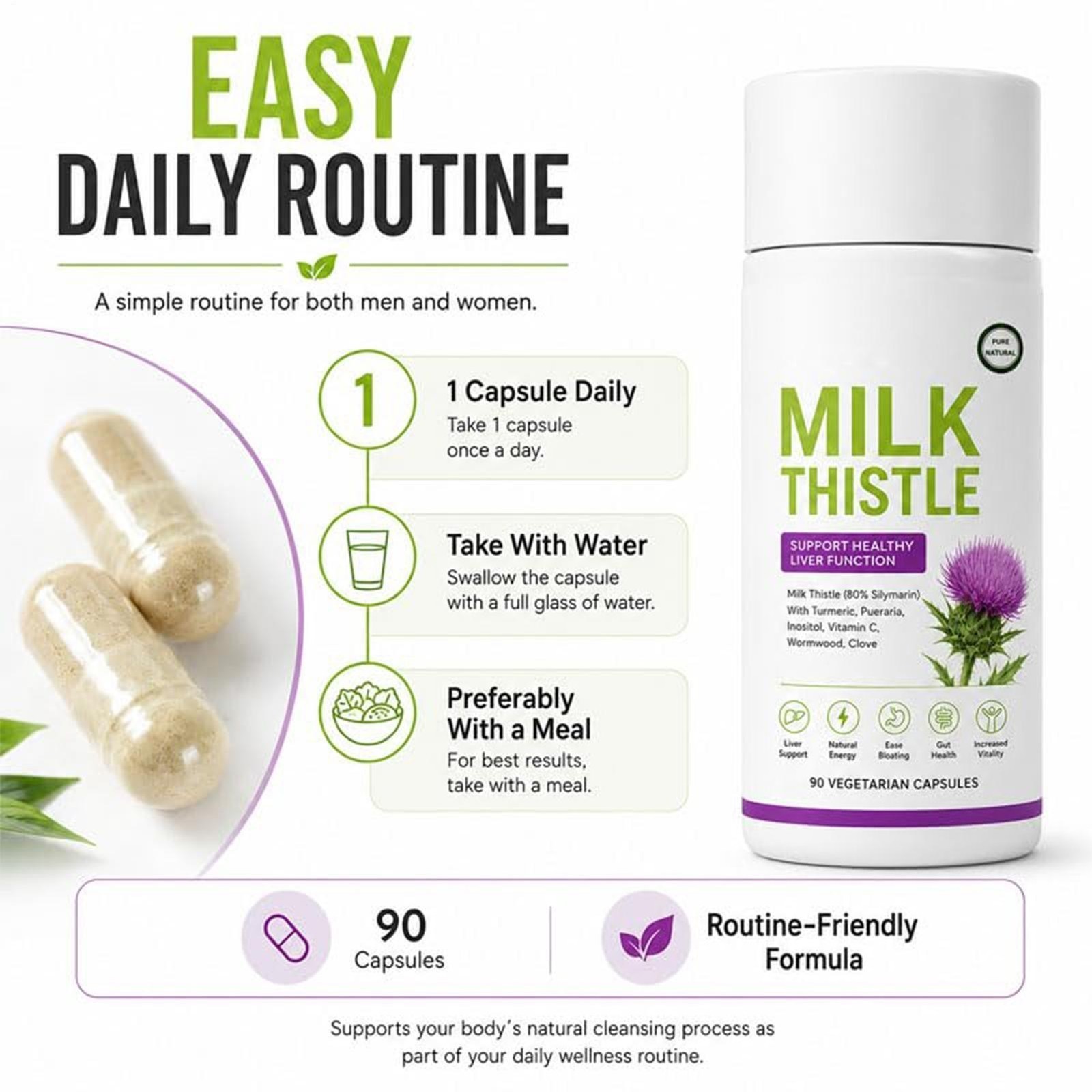 2x Uvola Milk Thistle Supplement, 80% Silymarin Liver Support Formula, 90Ct