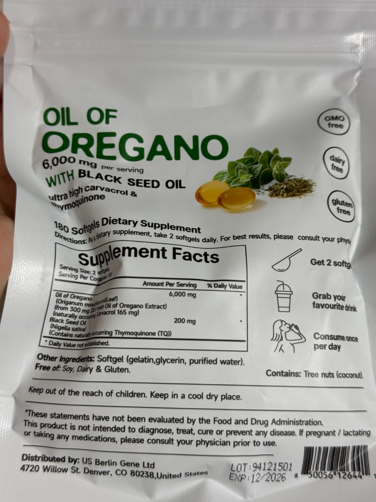 Ingredients Oil of Oregano 180 Softgels Formulated with Black Seed Oil Strength