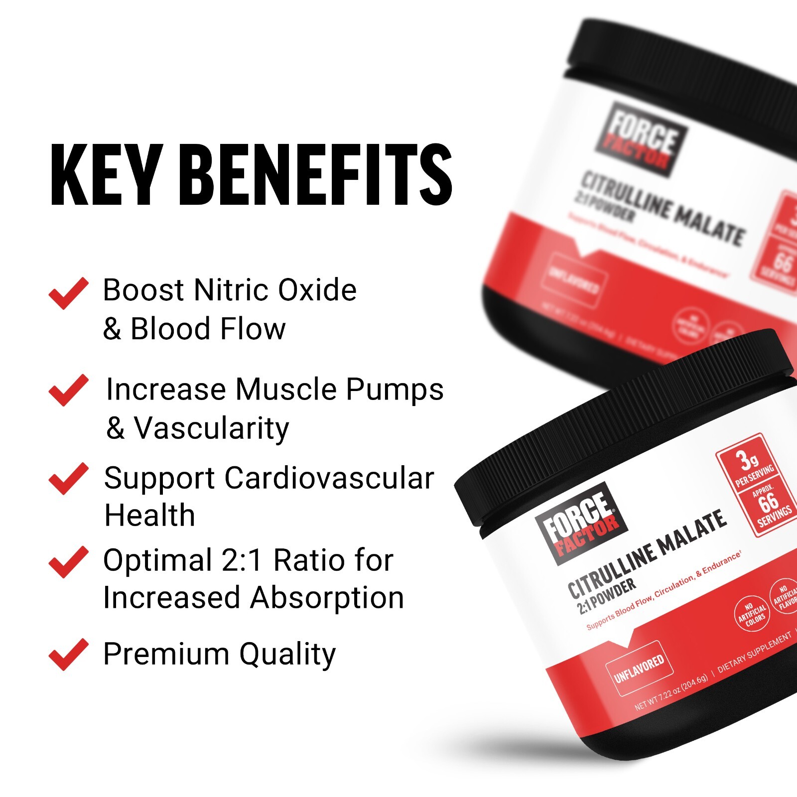 Force Factor Citrulline Malate Powder 2:1, 3000mg, Unflavored, 66 Servings