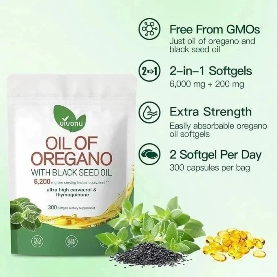 Oil of Oregano Softgels w/ Black Seed – 6000mg High Potency – 300 Count New