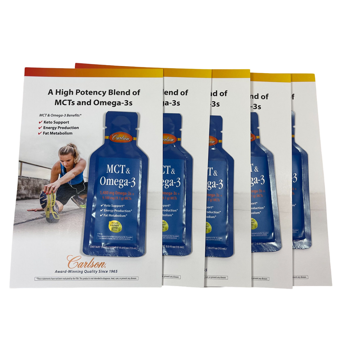 Carlson MCT & Omega-3 Natural Lemon Lime flavor 0.5 fl oz – (PACK OF 5) Sample